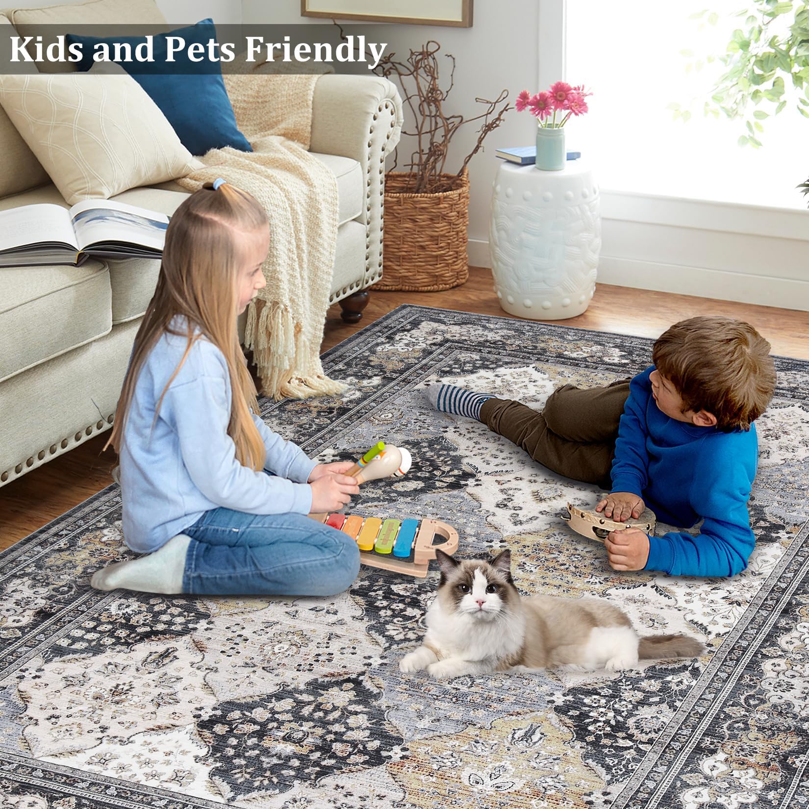 Garvee Tapis Bohème, Lavable en Machine – Antidérapant Et Déperlant, Motif Floral Marocain – Idéal pour Le Salon, La Chambre, La Salle à Manger, Le Bureau Et La Cuisine – Format Couloir 120 x 170 Cm