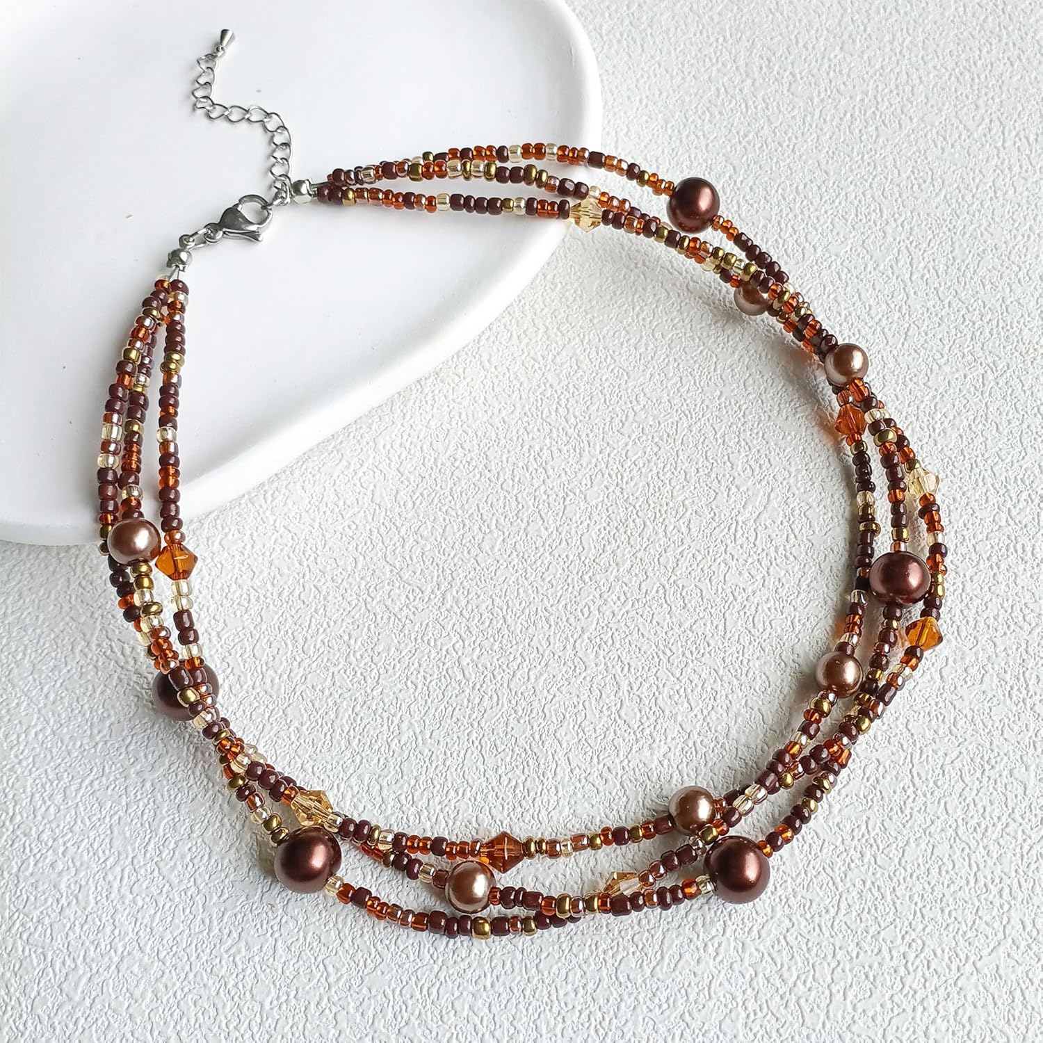 S.J JEWELRY Multi Strand Beaded Necklaces for Women Colorful Beaded Necklace Boho Necklaces for Women Summer Beach Pearl Choker Layered Necklace - Image 3