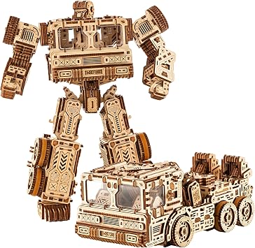Wood Trick Timbertron Robot - Transforms into Rolling Truck 3D Wooden Puzzles for Adults to Build - Rides up to 9 ft - Wooden Models Engineering DIY Project Mechanical 3D Puzzles Model Kits for Adults
