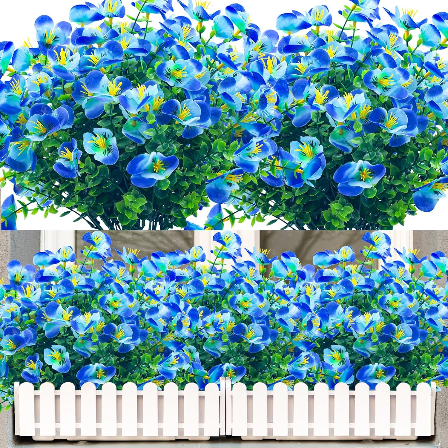 Artificial Flowers for Outdoors UV Resistant Fake Flowers,20 Bundles Outside Faux Plastic Flower Shrubs for Patio,Garden,Porch Décor(Blue)