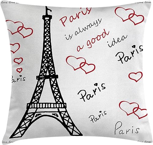 Ambesonne Funda de cojín con diseño de la Torre Eiffel, París es siempre una idea, decoración de lugares de turismo, funda de almohada cuadrada