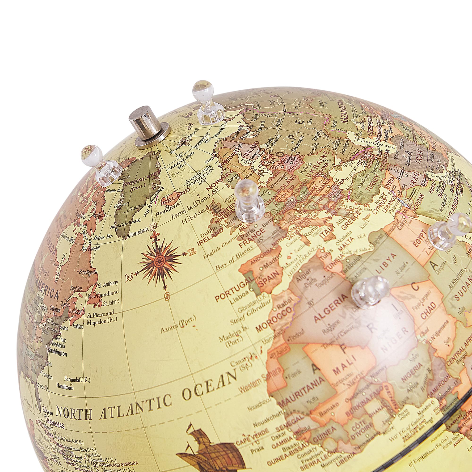 Mappamondo in Plastica Gialla Supporto Acciaio e Magneti 25 cm