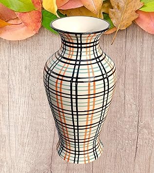 Pure Source India - Ceramic Flower Vase, (Multi Color White Print; 4.5 X 9 Inch)