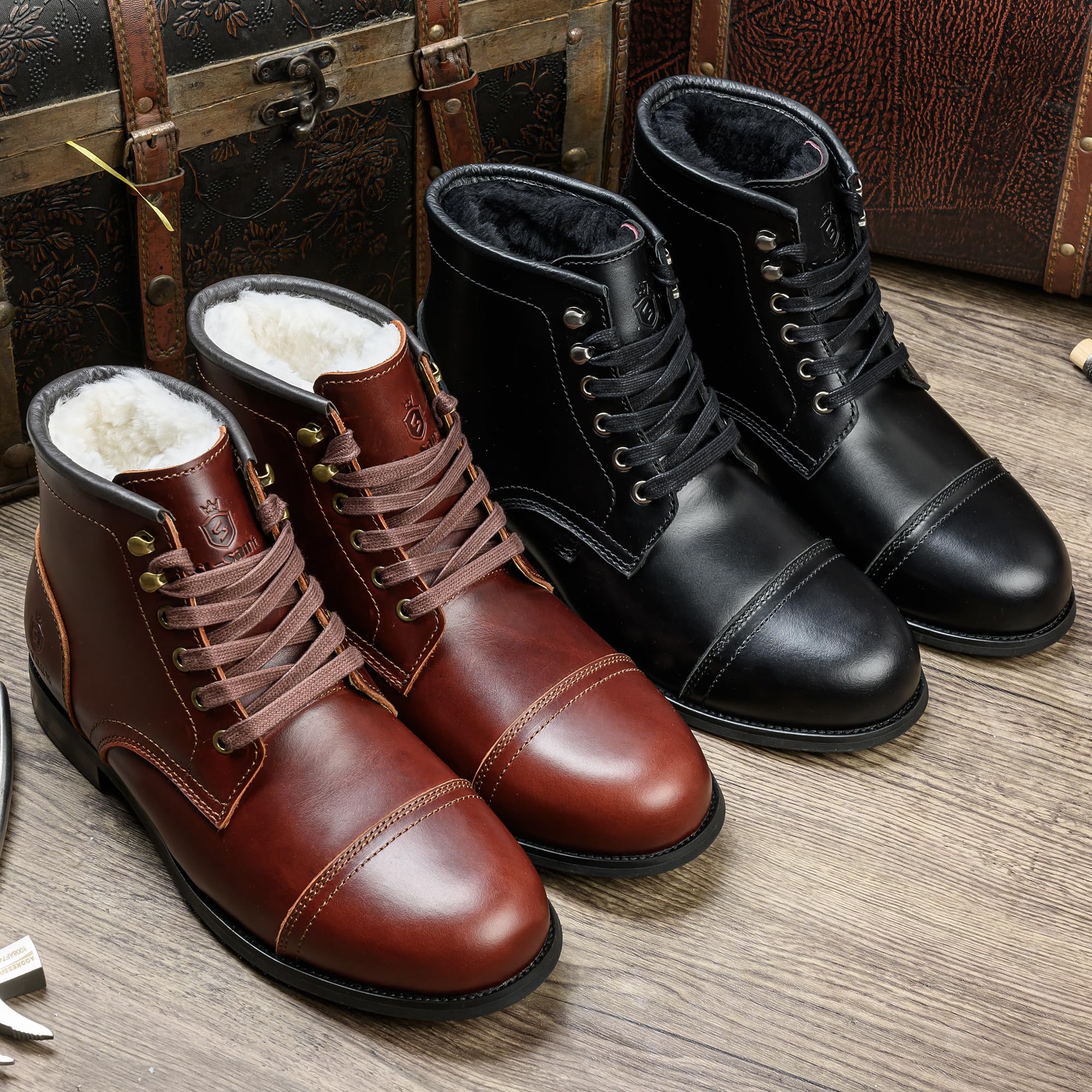 Botas Clásicas Para Hombre Hechas a Mano Con Puntera Blanda,Impermeable-Piel/Lana de Austria Invierno