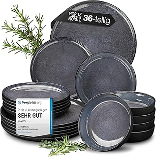 Moritz & Moritz Vida 36-Piece Crockery Set for 12 People, Elegant Plate Set for 12 People, Made of High-Quality Porcelain, Crockery Set of 12 x Dinner Plates, 12 x Dessert Plates, 12 x Soup Plates