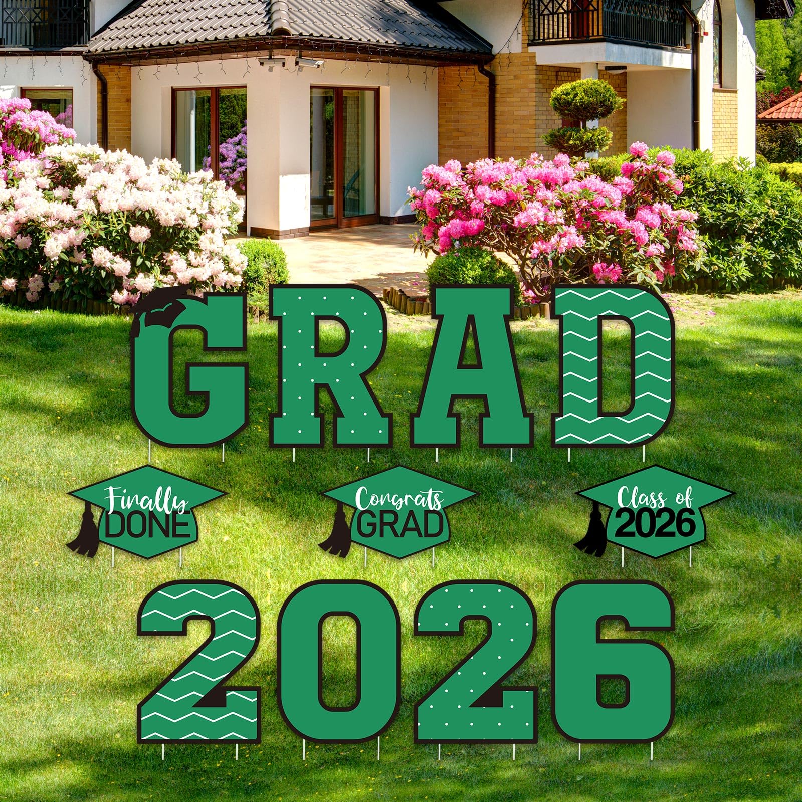 Décorations signe de cour graduation vert 11 pièces chic pour fête en extérieur