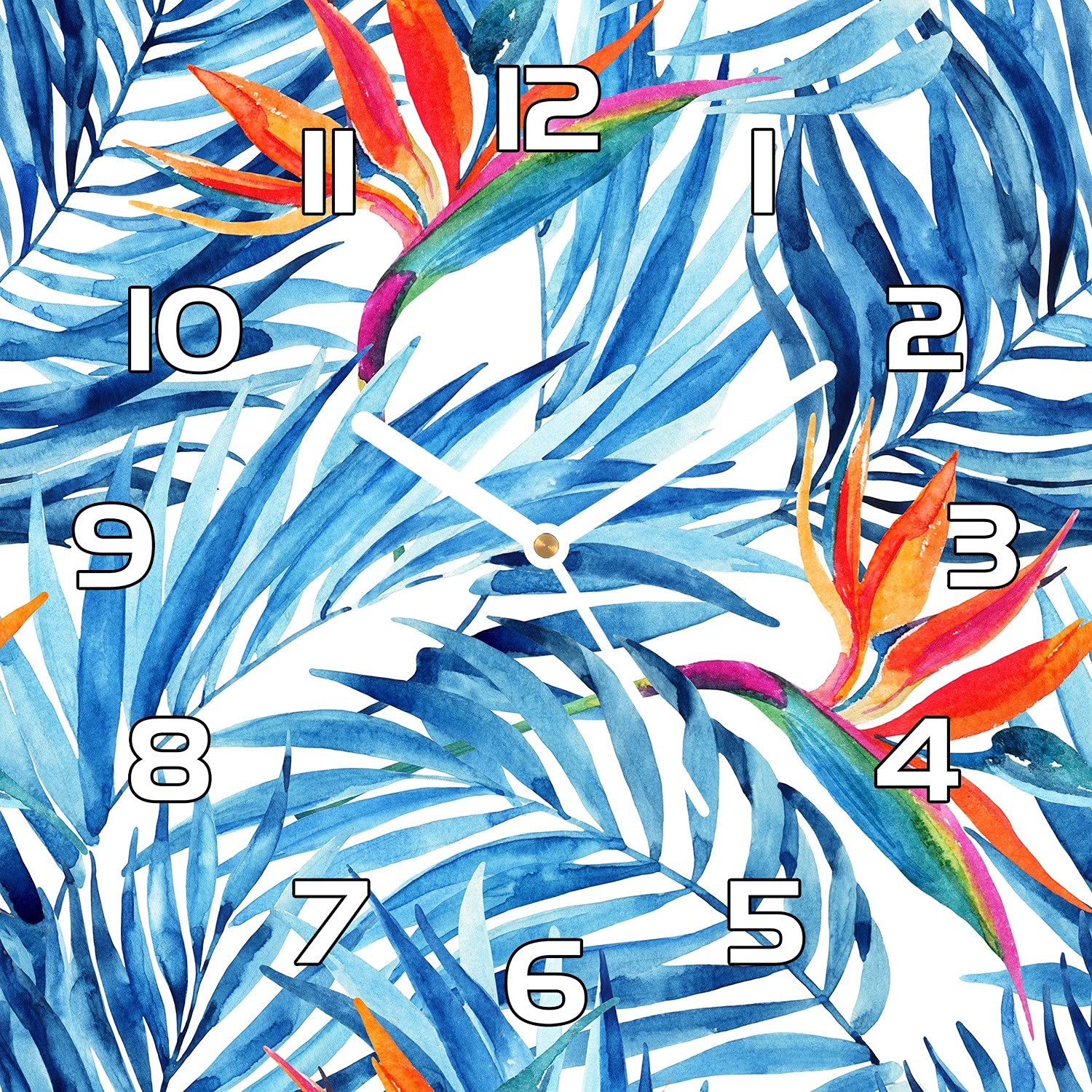 Horloge en verre cuisine et salon au design de feuilles tropicales Paradise