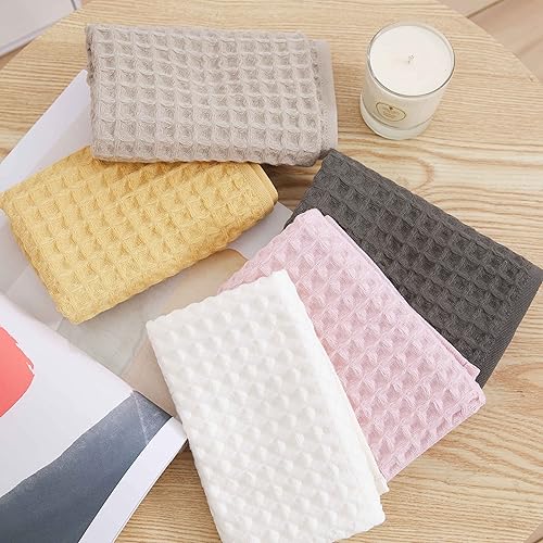 Miniatura 8 de YiLUOMO Juego de 3 toallas de baño de punto gofre, juego de toallas 100% algodón (1 toalla de baño, 1 toalla de mano, 1 toallita) Toalla de mano de