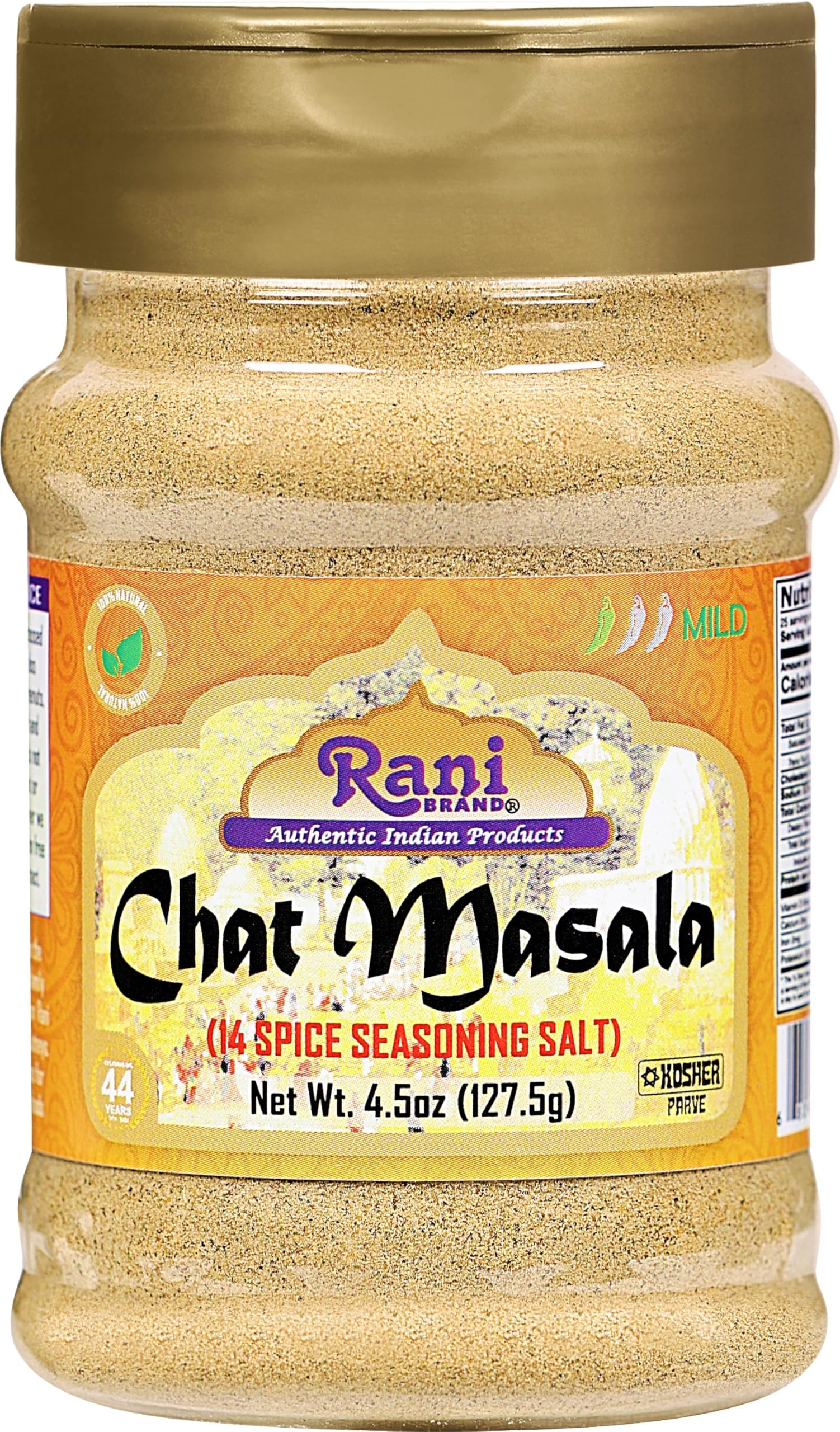 Rani Chat Masala (14 Spice Seasoning Salt) Tangy Indian Seasoning 4.5oz (127.5g) PET Jar ~ All Natural | No MSG | Vegan | No Colors | Gluten Friendly | NON-GMO | Kosher | Indian Origin