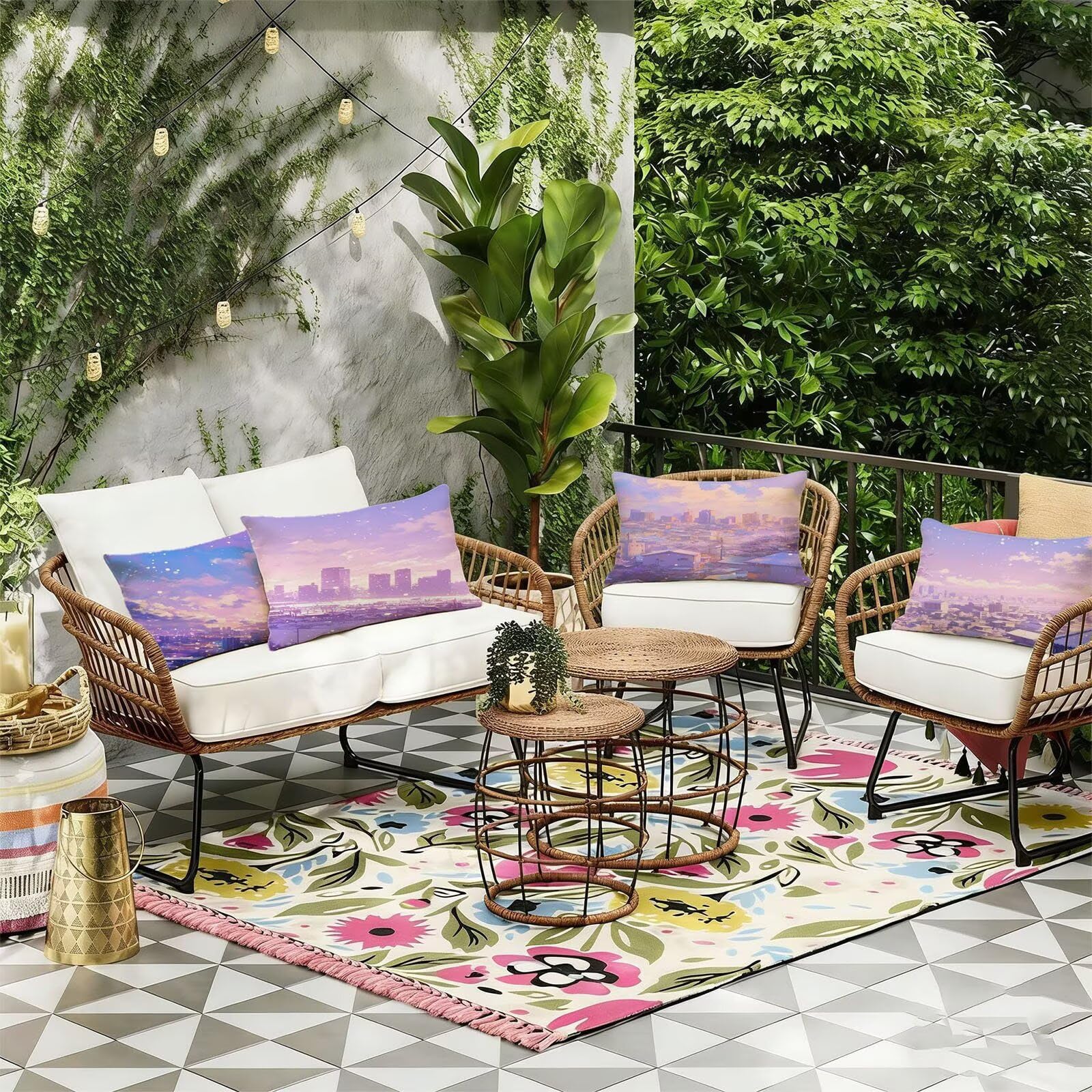 Generisch Outdoor Kissen Wetterfest 50x60cm Landschaft Dekokissen Kissenbezüge Modern Kissenhülle Sommer Sofakissen für Wohnzimmer Schlafzimmer Garten Dekorative 4er Set. R-5857