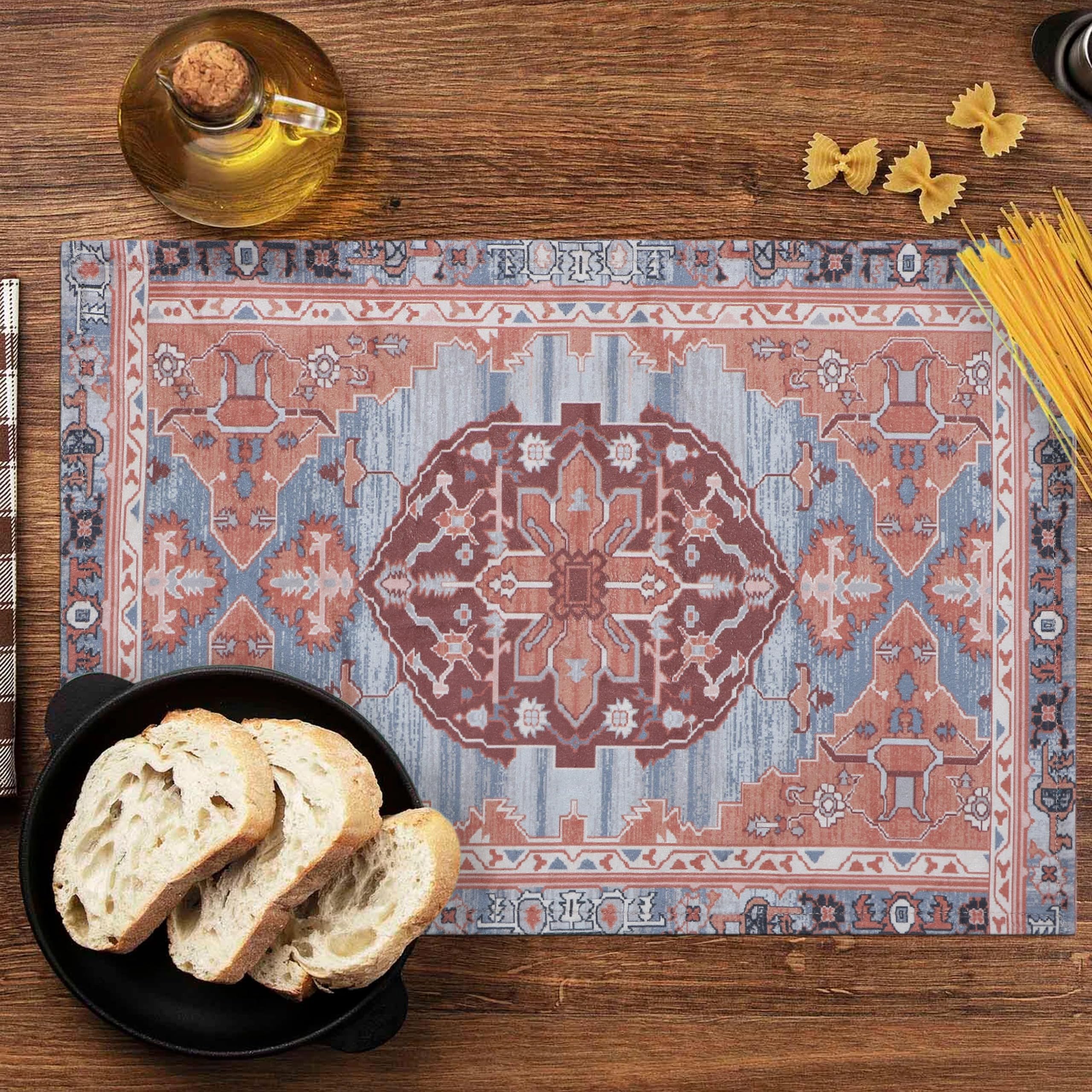 Home Talk Designer Placemats and Table Runner Set Elegant Console Décor for Dining, Parties, and Events Machine Washable Velvet Fabric 7 Piece Pack (13x19 Inches Placemats, 14x72 Inches Runner