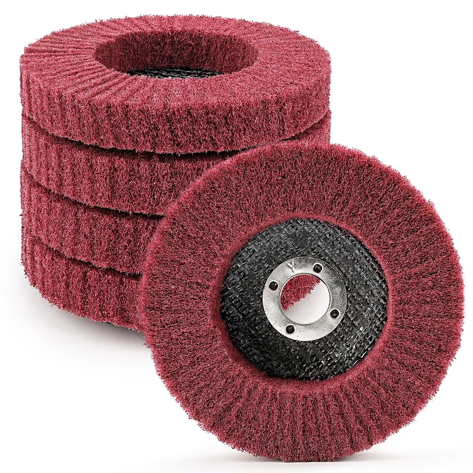 SI FANG 100mm Nylon Fiber Flap Disc Polishing Wheel 4 inch Scouring Pad Buffing Wheel Abrasive Grinding Discs, for Stainless Steel Copper Aluminum Wood Polishing/Rust Removal, 5Pcs 320 Grit