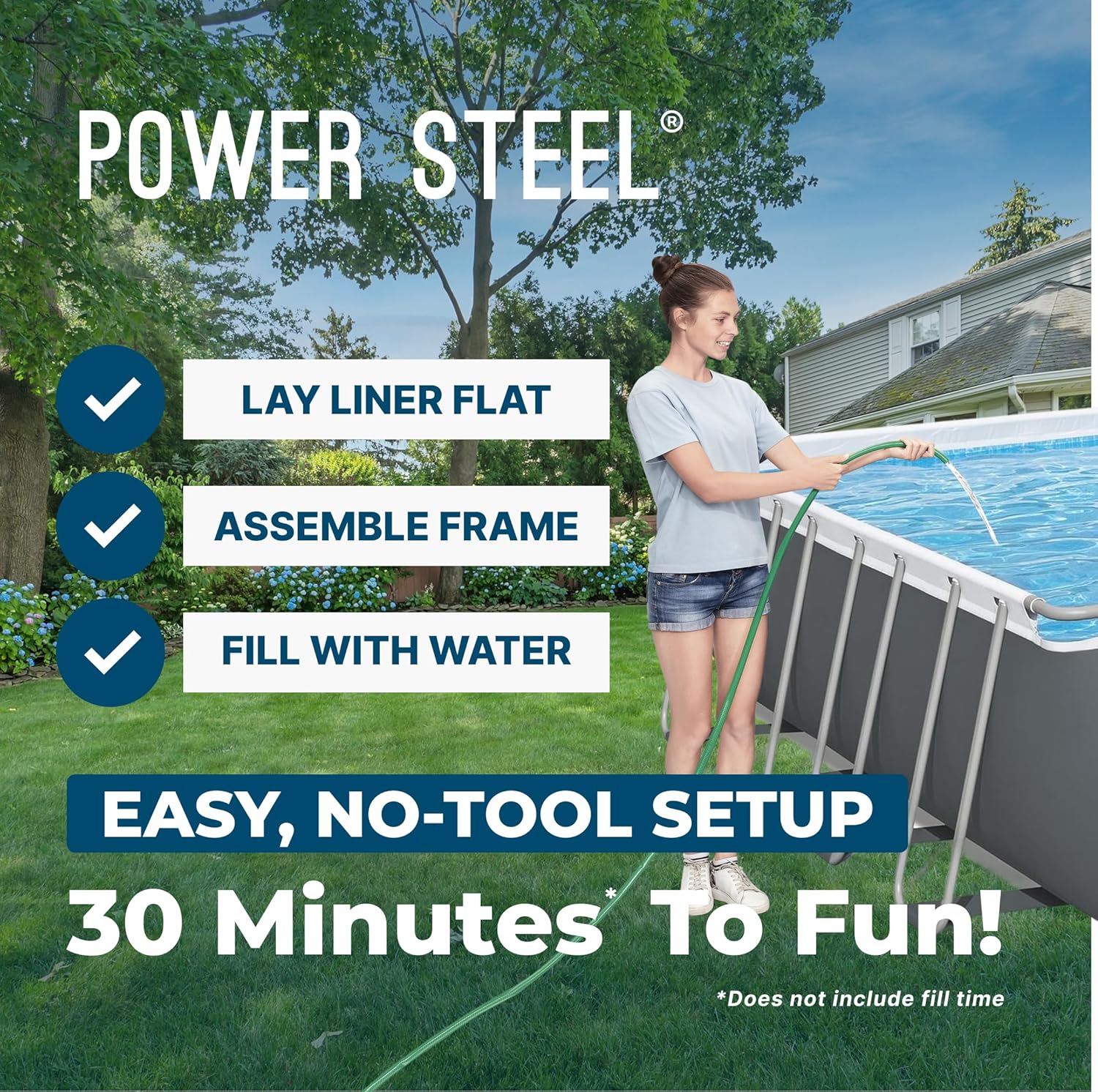 Bestway Power Steel 31’4" x 16' x 52” Above Ground Pool, Rectangular Metal Frame Outdoor Swimming Pool Set with Sand Filter Pump, Ladder, and Cover