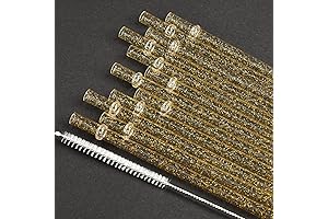 ALINK Reusable Clear Gold Glitter Straws, 12 Pack of 11-Inch Glitter Plastic Tumbler Drinking Straws