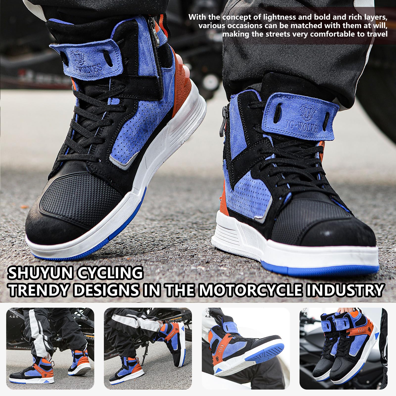 Botas Moto Hombre Zapatos de Motocicleta para Hombres,Zapatillas de Moto Hombre Antideslizantes,Transpirables Botas de Motorista Casuales de Calle