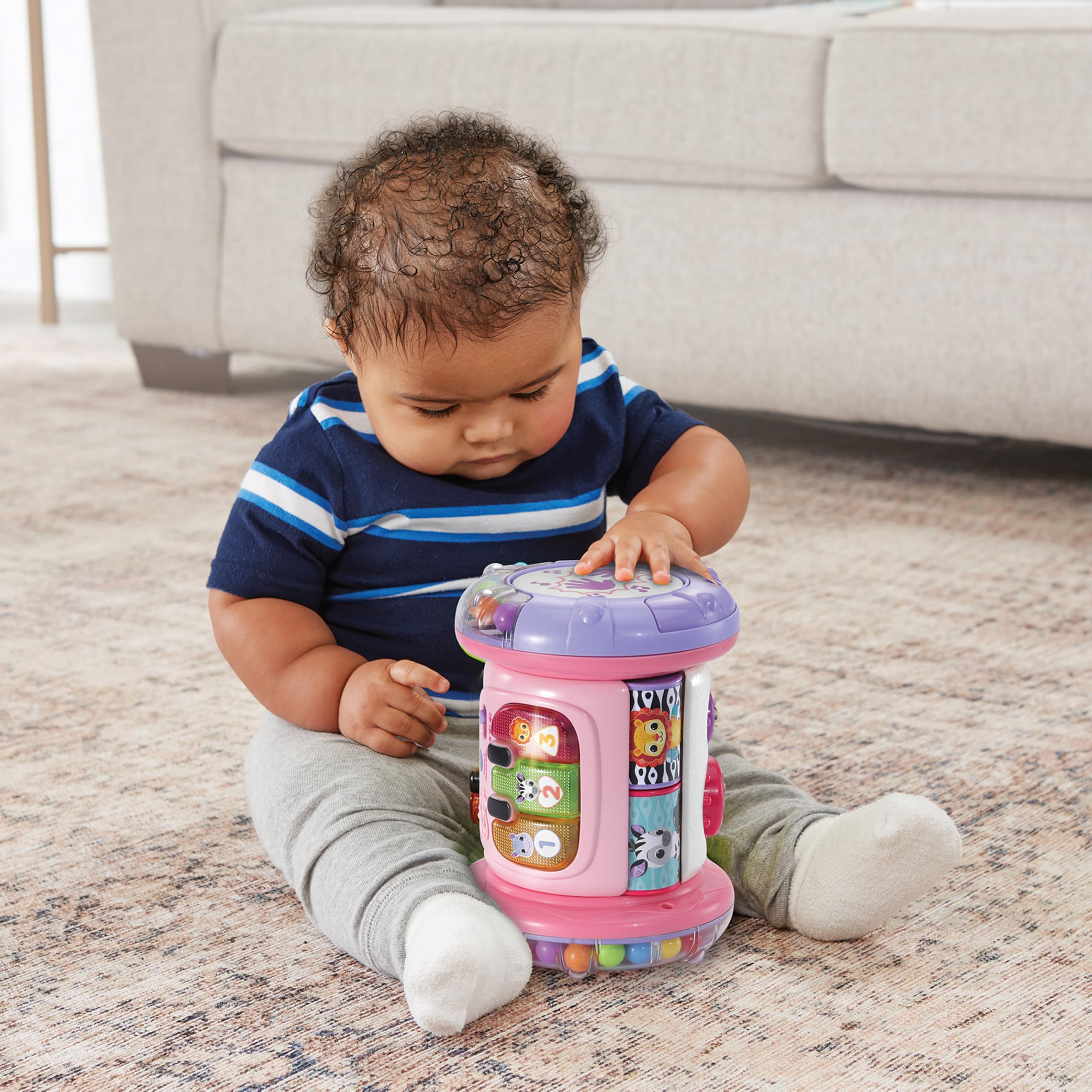 VTech - Magi Rouleau Tam-Tam 3 en 1 Rose - Jouet Musical Évolutif - Tambour Enfant Qui Roule, Motricité Bébé - Jouet d'Activité et de Développement - Cadeau Bébé Dès 9 Mois - Contenu en Français