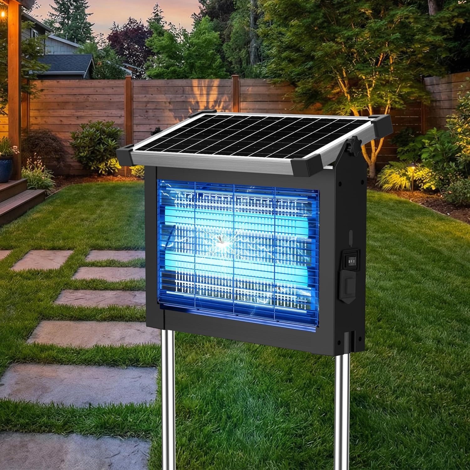 Solar Bug Zapper Outdoor, Rechargeable & Solar Powered, 4500V High Voltage for Effective Mosquito & Multi-Insect, Waterproof for Camping Patio Courtyard Path Outdoor