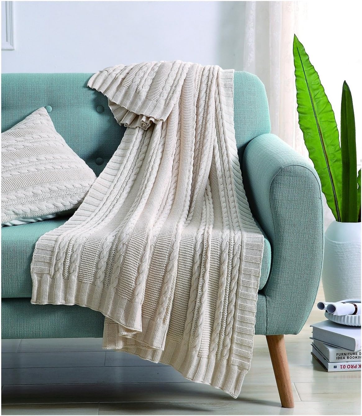 VCNY Home - Throw, Soft & Cozy Cotton Blanket, Cable Knit Home Decor (Dublin Ivory, 50" x 70")