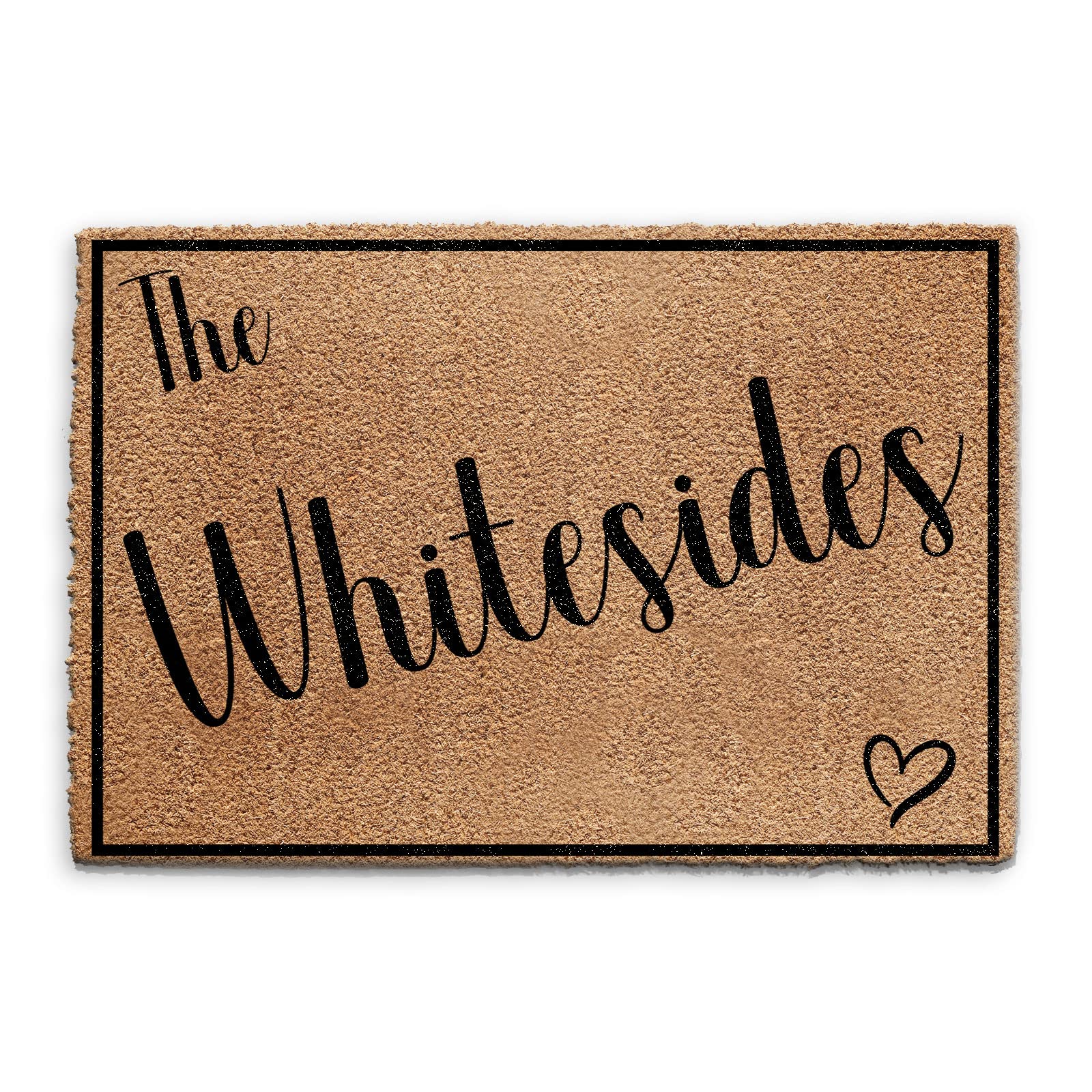 Hairyworm Personalised Doormat (40cm x 60cm) Small, Customise with Name, Initial, Text, Coconut Core Fibre Heavy Duty Mat, Rug, Family Name with Heart Indoor Natural Coir Regular Door Mat — image 1