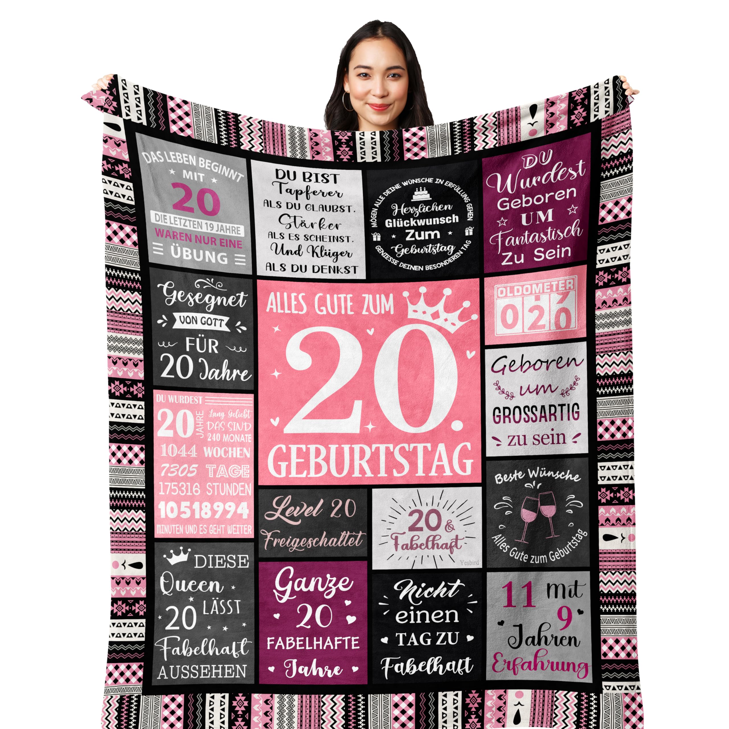 Yesbird 20 Geburtstag Frauen, 20 Geburtstag Deko, 20. Geburtstag Frauen, Geschenke zum 20 Geburtstag Frau, Geschenk 20. Geburtstag Frau Decke 150x130CM