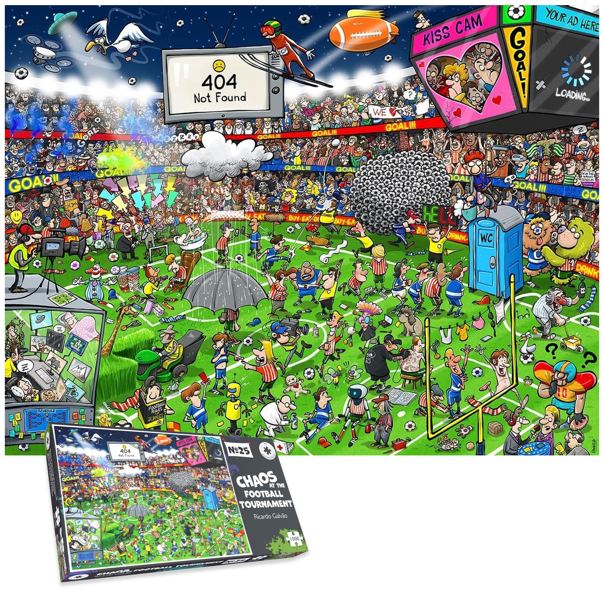 Ricardo Galvao Chaos at the Football Tournament 1000 Piece Jigsaw Puzzle – Funny Football Scene – Hilarious Match Day Mayhem Puzzle for Adults & Families
