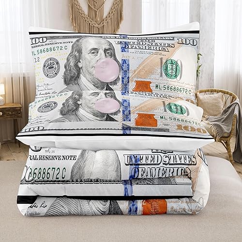 Miniatura 3 de Tailor Shop Juego de edredón de dinero para niños, adolescentes, juegos de ropa de cama de dinero tamaño matrimonial, juego de edredón de billetes