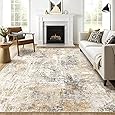 10x14 Area Rugs Washable Rug: Modern Abstract Living Room Rug Soft Anti-Skid Thin Carpet Indoor Floor Non-Shedding Carpets for Bedroom Dining Room Farmhouse Nursery Home Office Brown White