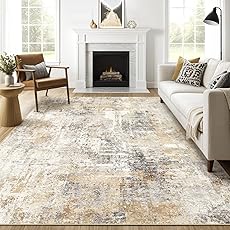 10x14 Area Rugs Washable Rug: Modern Abstract Living Room Rug Soft Anti-Skid Thin Carpet Indoor Floor Non-Shedding Carpets for Bedroom Dining Room Farmhouse Nursery Home Office Brown White