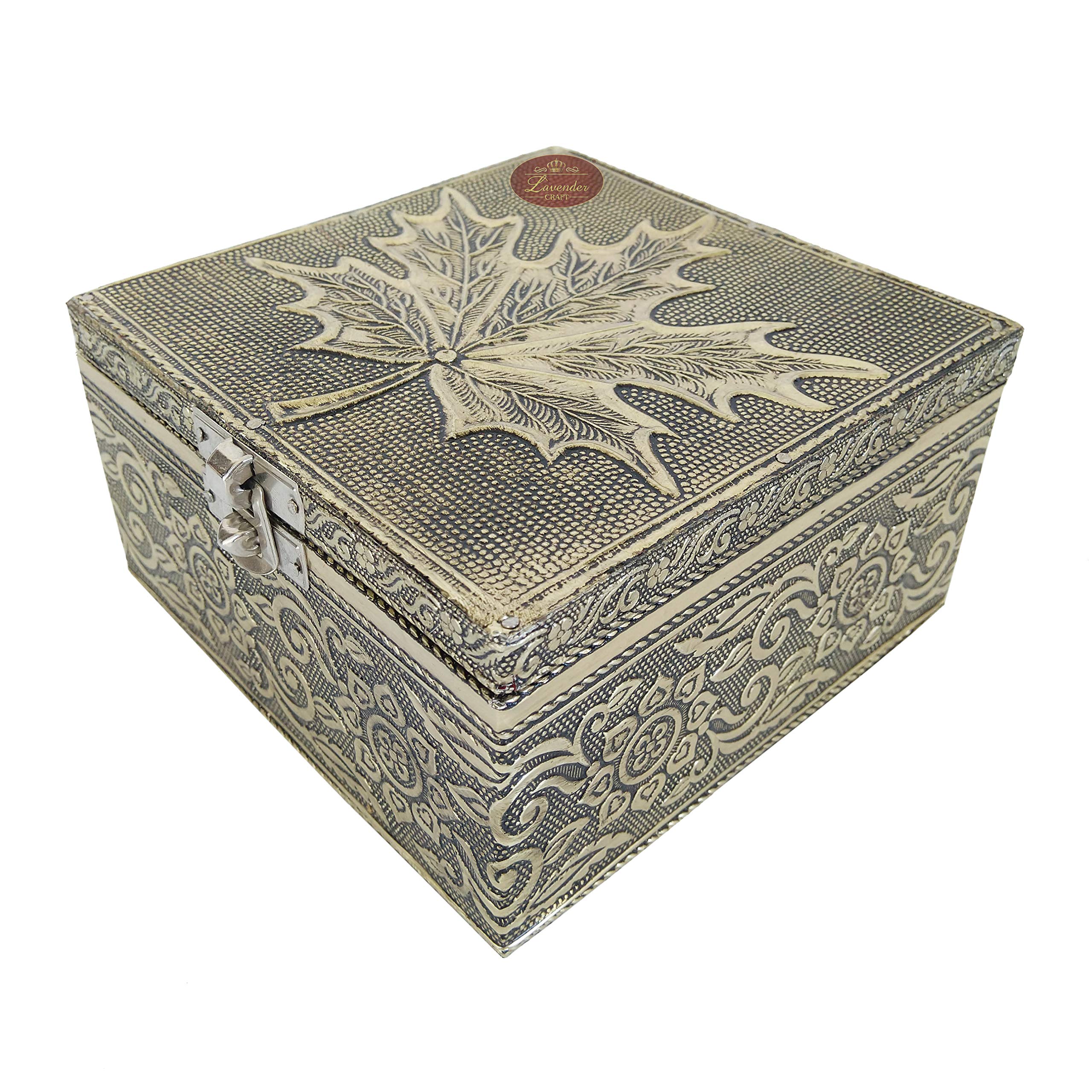 Lavender CRAFT Antique MAPLE designed, Wooden handmade, EMPTY Dry Fruit Box (5"x5"x3" inch)