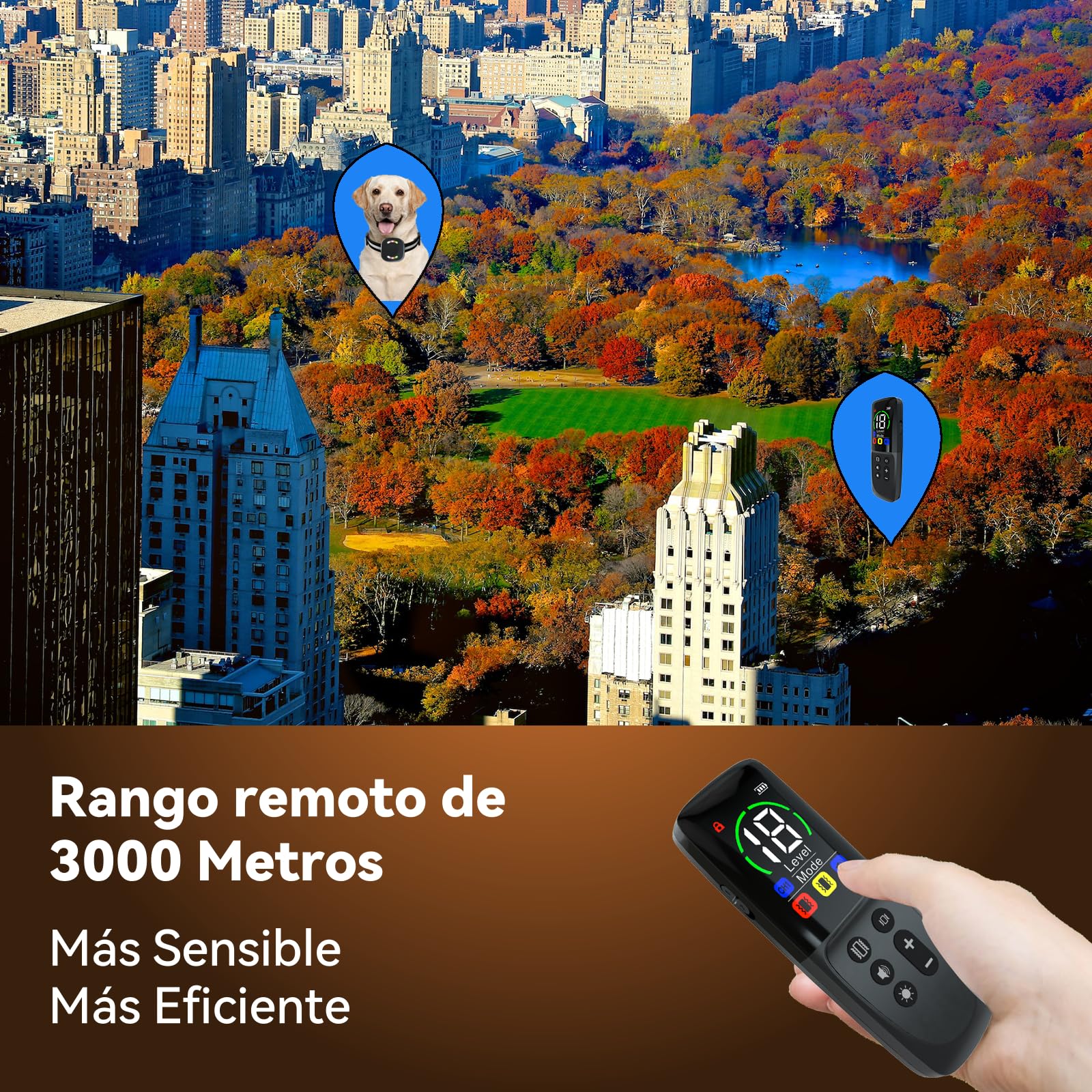 Meloive Collar de Adiestramiento para Perros,Collar Recargable con Rango de Control Manual 3000 Metros,4 Modos de Adiestramiento Efectivos Luz LED/Sonido/Vibración/Fuerte Vibración