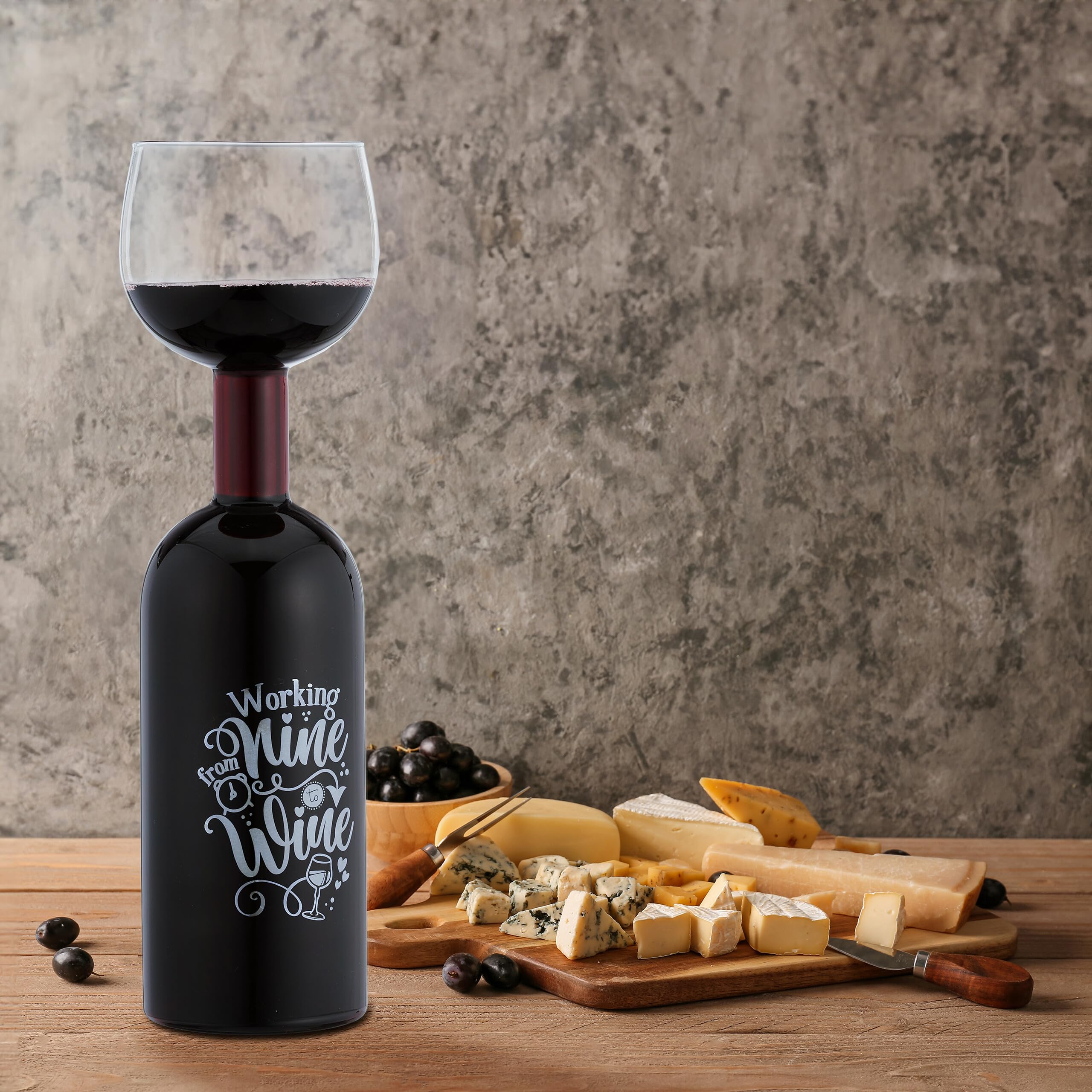 Relaxdays Szklana butelka do wina, XL kieliszek do wina z sentencją, zabawny prezent dla miłośników wina, 750 ml, przezroczysta