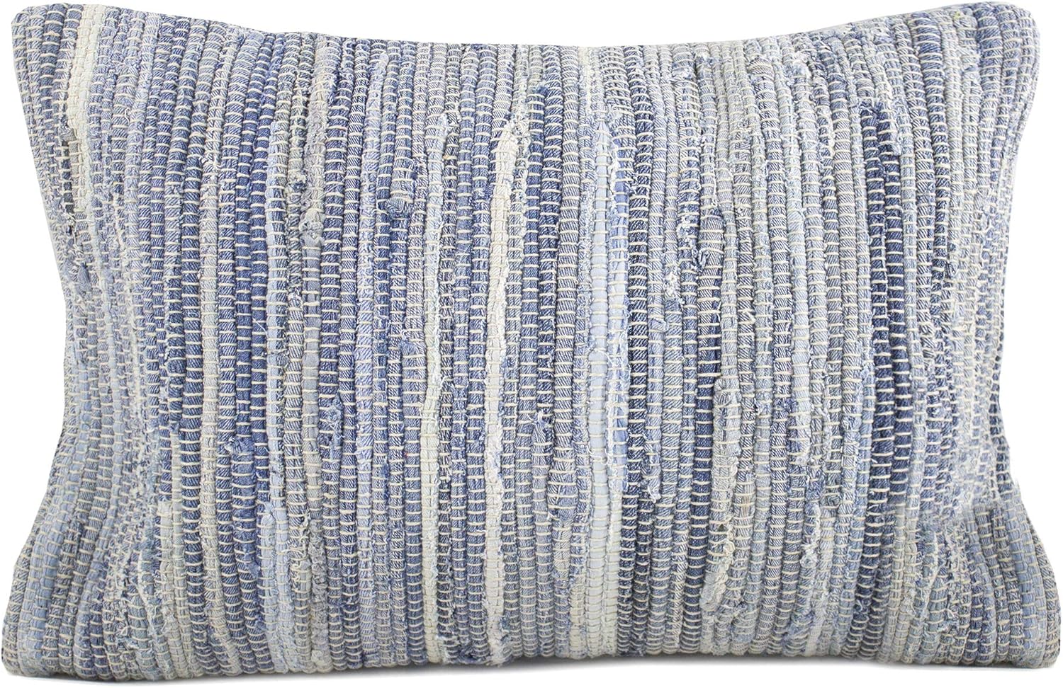 Fennco Styles Bohemian Chindi Cotton 20x20 Inch Throw Pillow Cover Only - Denim Woven Cushion for Couch, Bedroom & Living Room Decor, Denim Blue
