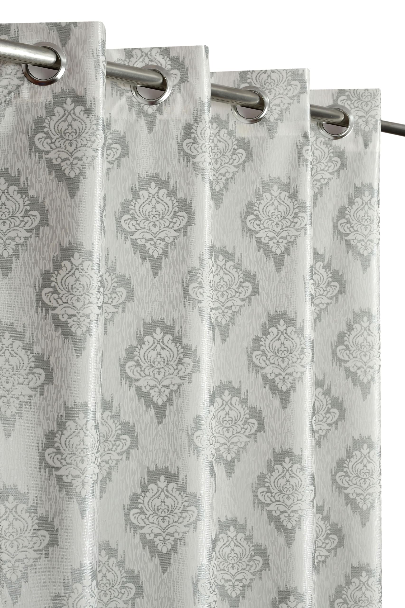 Yarnis Polyester Damas Printed Room Darkening Curtains 6 Feet Long for Door & Windows Living Room, Grey, Parda, 1 Piece