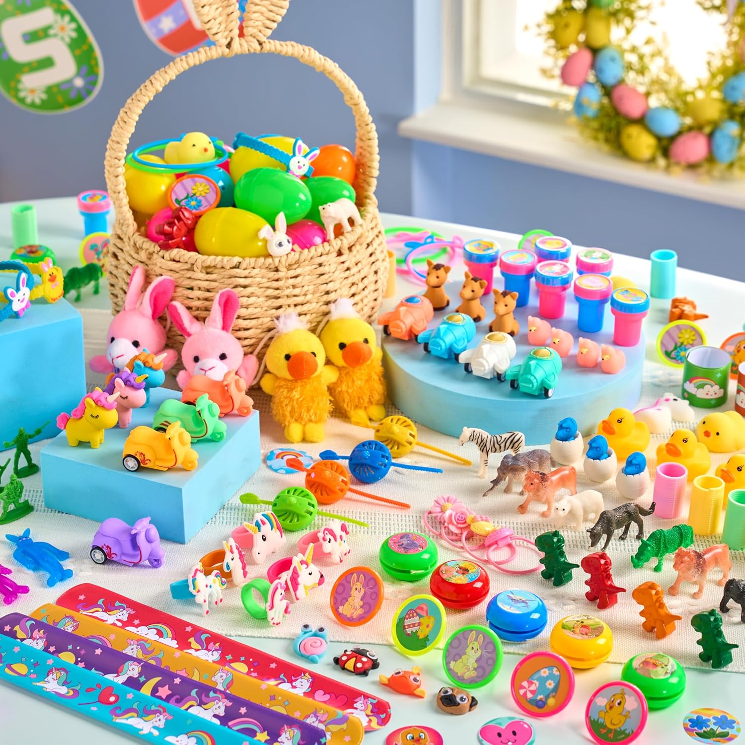 JOYIN 200 Pcs Prefilled Easter Eggs with Toys Plus Stickers, Filled with Assorted Toys for Kids Boys Girls Easter Eggs Hunt, Basket Stuffers Fillers, Party Favor