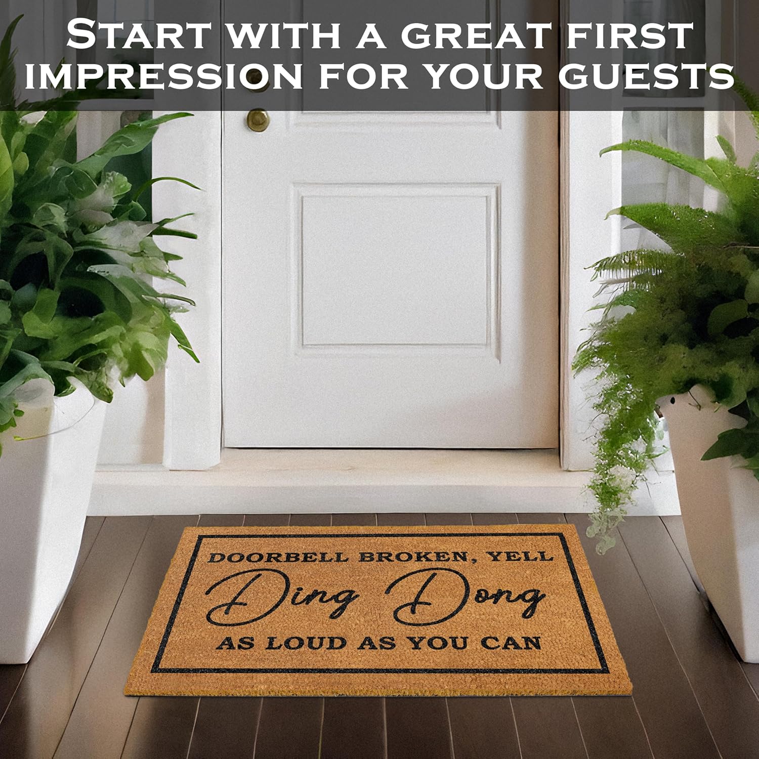 MAINEVENT Ding Dong Doorbell Door Mat 30x17 Inch, Doorbell Broken Welcome Mat for Covered Outdoor Area, Door Bell Broken Yell Ding Dong Doormat, Coir Welcome Rug Funny