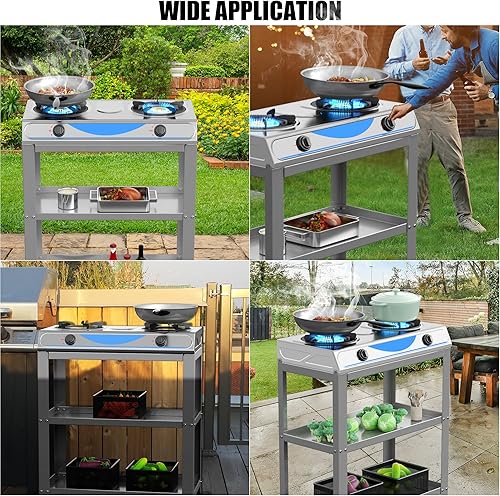 Miniatura 7 de Estufa de gas propano, quemador de propano de 2 quemadores, con pierna extraíble, estufa de campamento de encendido automático, estufa de gas