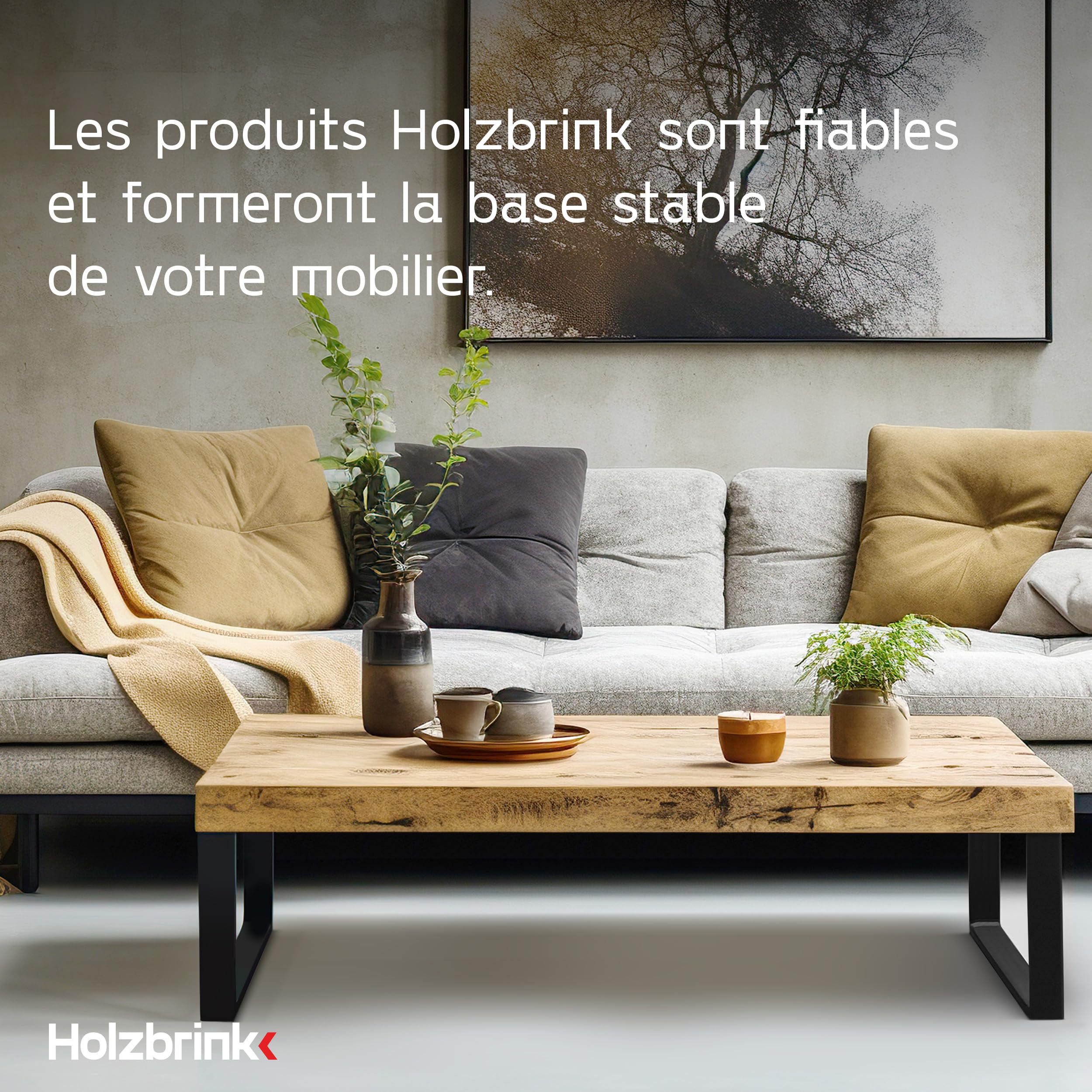 HOLZBRINK Pied de Table en métal Noir | Support de Table/Cadre pour Table Basse, Table à Manger, Bureau, Banc | 1 Pied Taille 30 x 43 cm