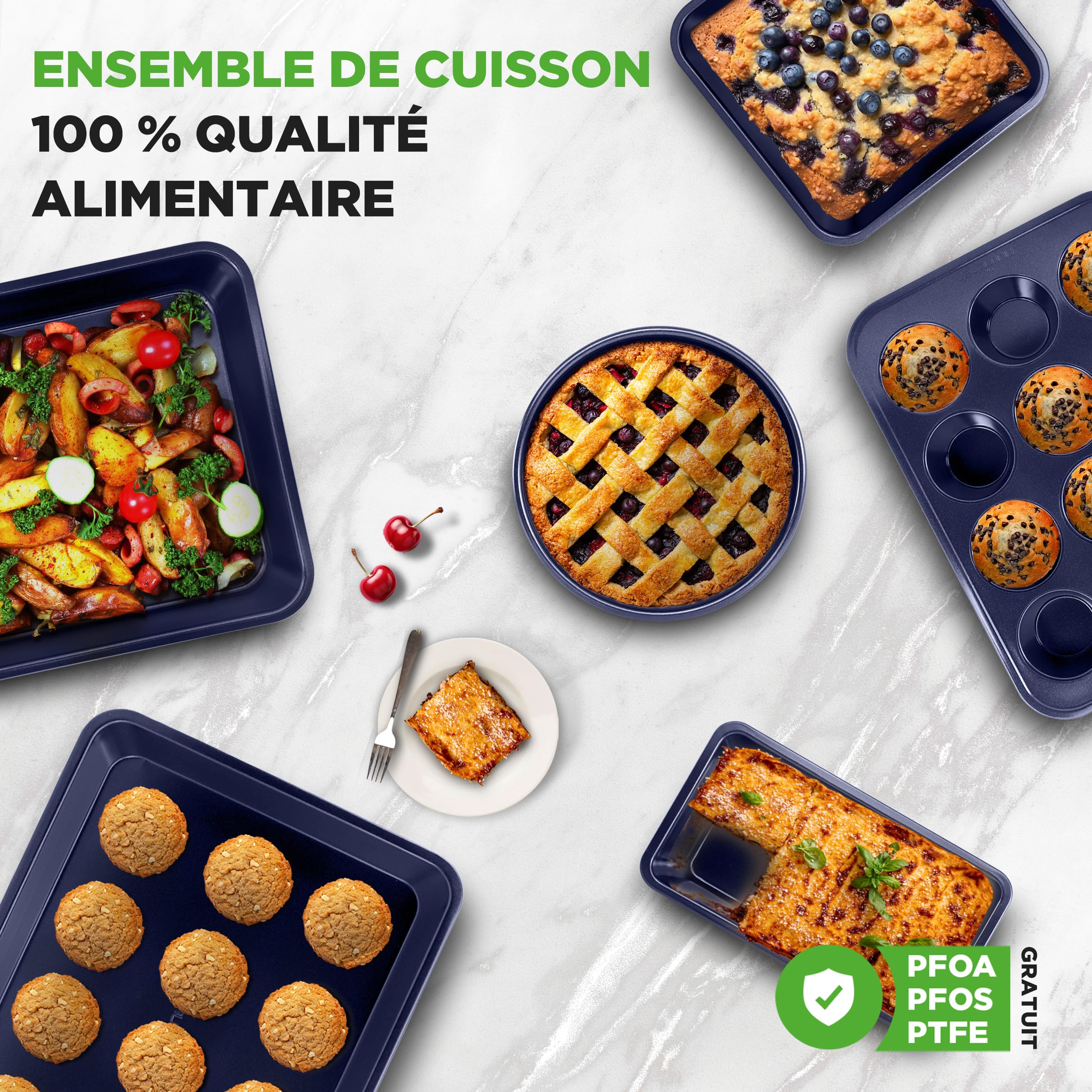 NutriChef set de moules à pâtisserie 6 pièces antiadhésifs – Plaques de cuisson en acier allié avec revêtement diamant, compatibles four jusqu’à 230 °C, couleur bleu diamant