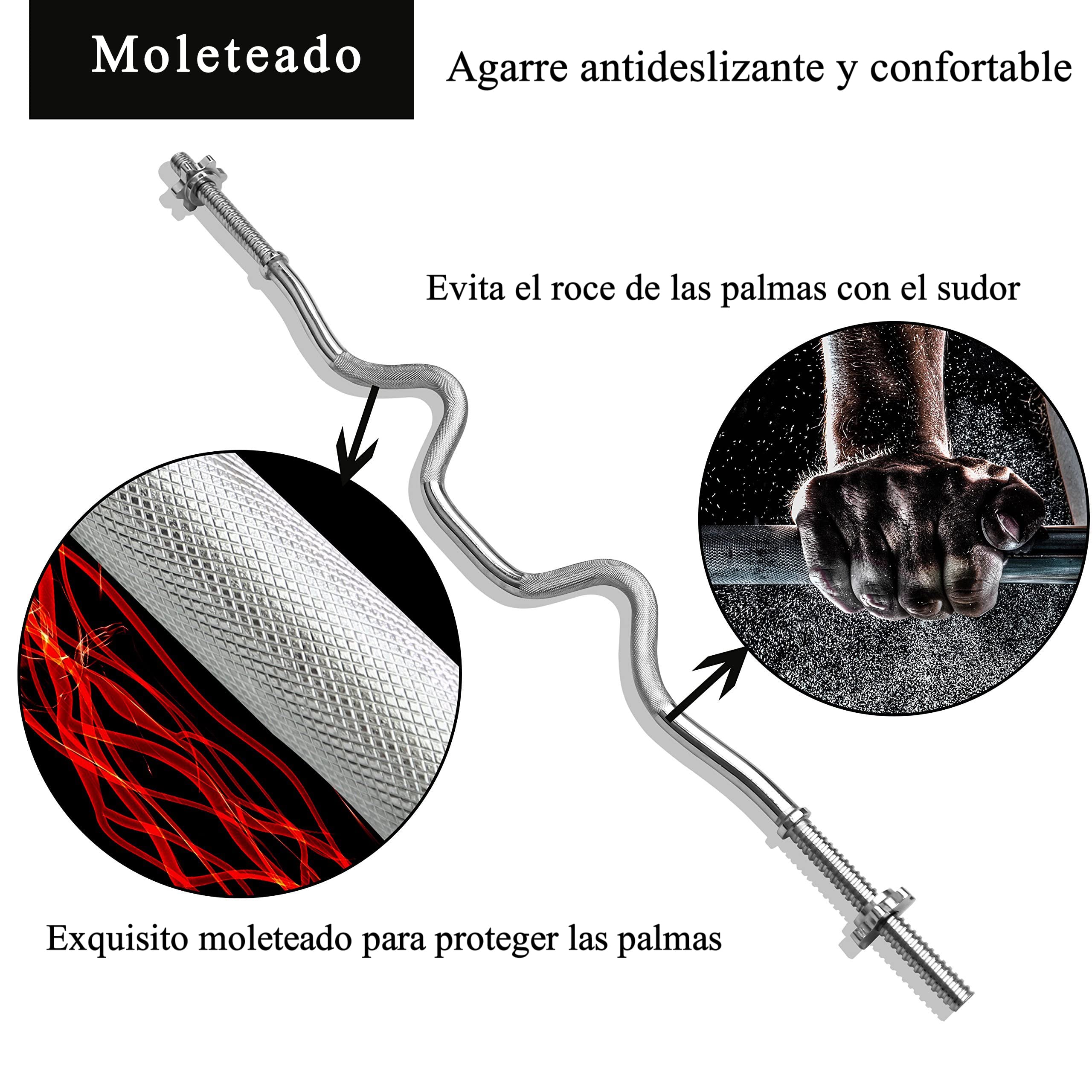 PROIRON Barra de Levantamiento de Pesas Estándar EZ Curl Bar 120cm | Ø 25mm de Cromo Macizo con 2 Collares spinlock