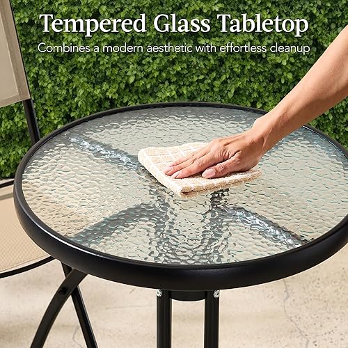 Miniatura 7 de Best Choice Products Juego de muebles de comedor de 3 piezas con mesa de vidrio texturizado, 2 sillas plegables de acero, tela de poliéster, color