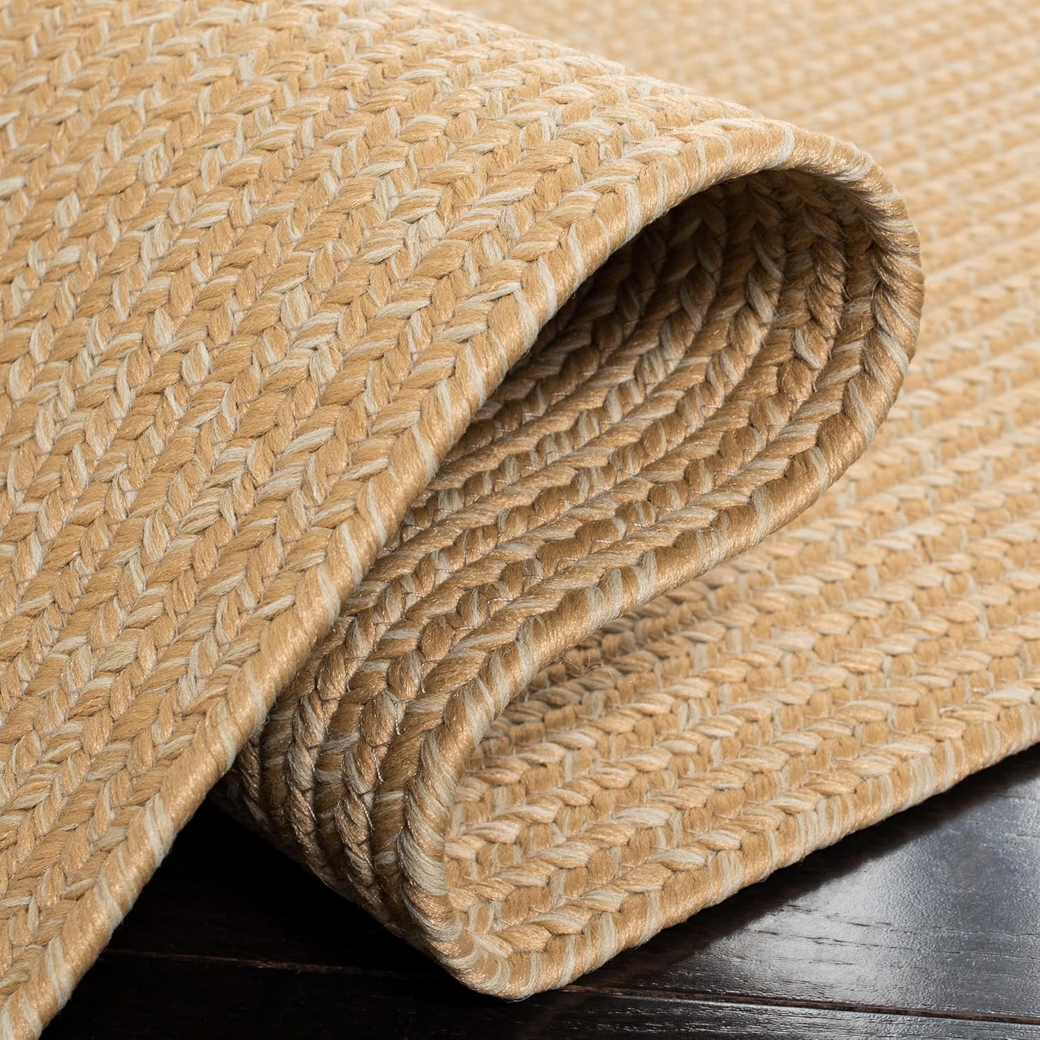 SAFAVIEH Washable Rug Outdoor Braided Collection - 8' Square, Beige & Tan, Handmade & Reversible, Non-Shedding & Easy to Clean, Ideal for Patio, Backyard, Mudroom (BRD315D)
