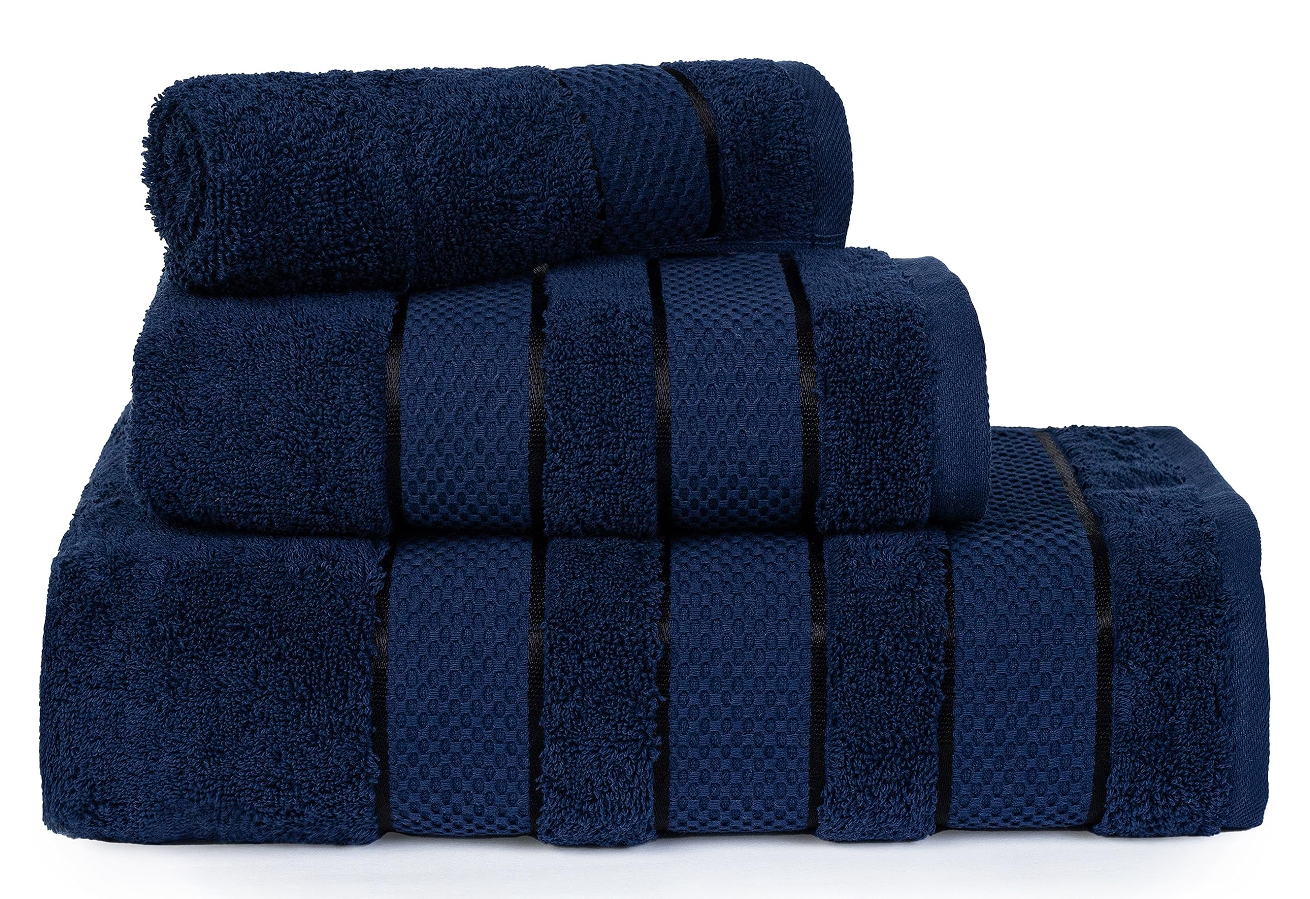 3-Piece Towel Set 100% Turkish Genuine Cotton Super Soft & Absorbent Luxury Hotel Quality Bathroom Towels, 600 GSM Highly Absorbent, 1 Bath Towel, 1 Hand Towel, 1 Washcloth - Royal Deep Blue