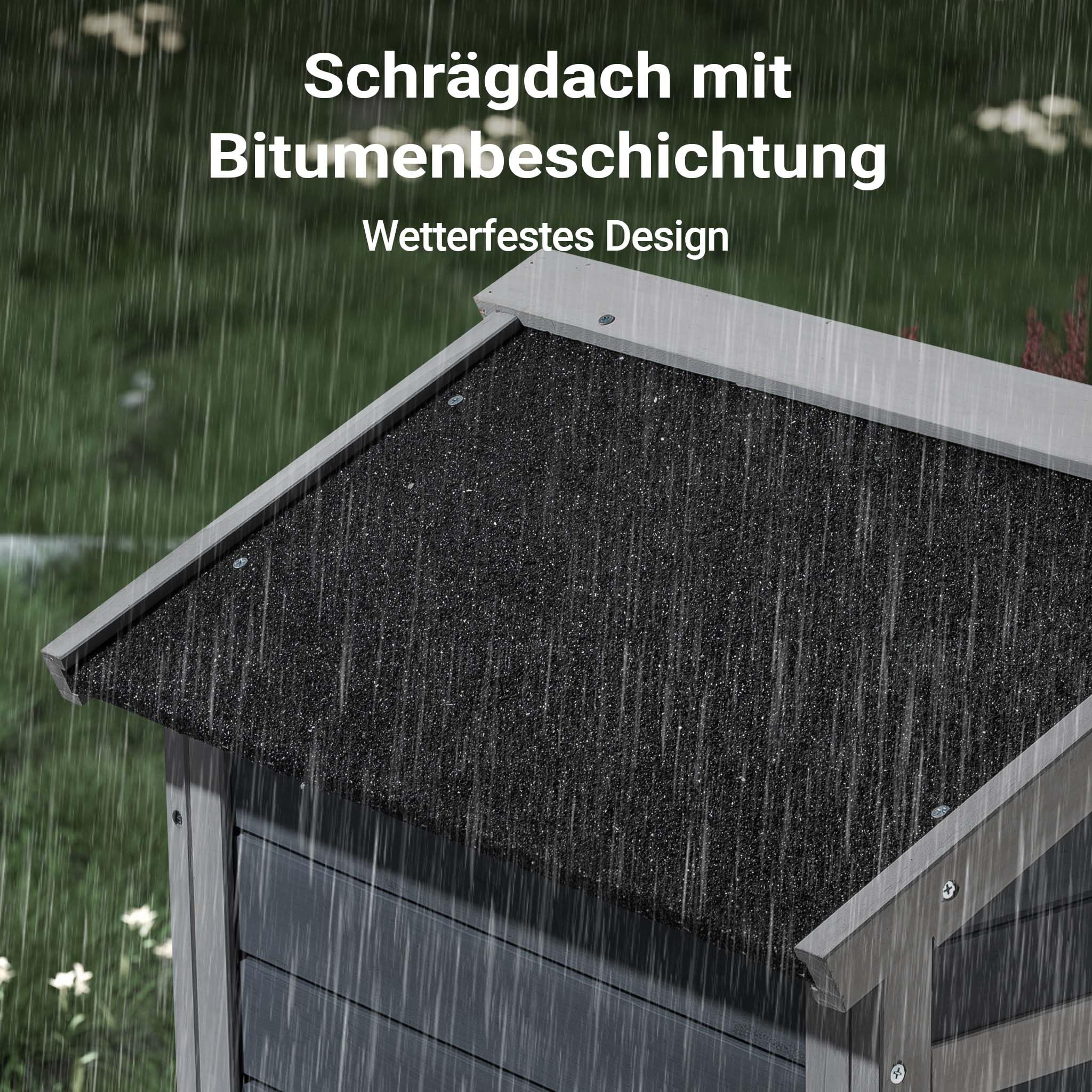 Wiltec Hasenstall grau-weiß 1220 x 630 x 920 mm mit Freilaufgehege und erhöhtem Unterschlupf aus Holz, Kaninchenkäfig mit 2 Etagen, Kleintierstall