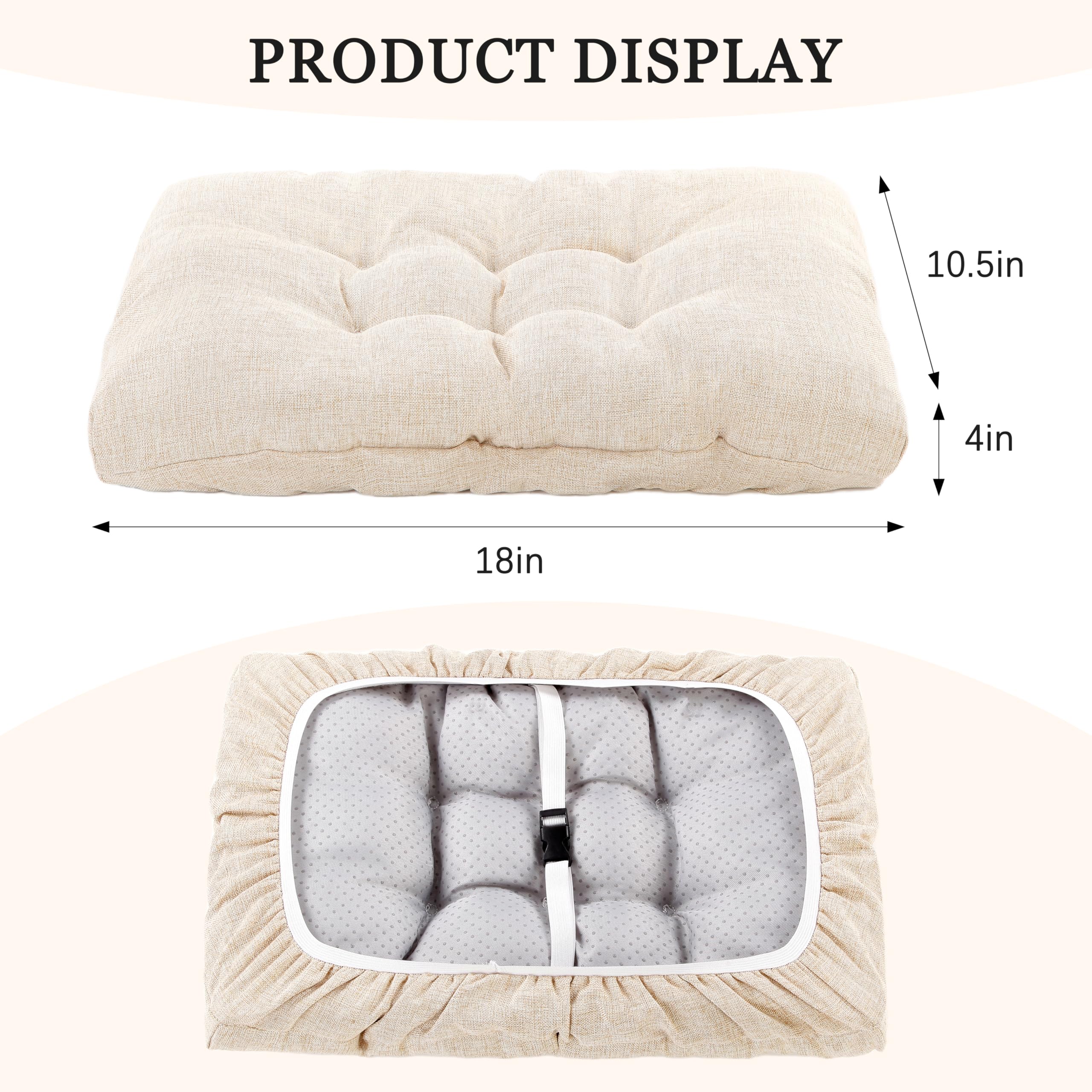 LYLNBYWK Rectangular Stool Cushion Set of 2, Soft Saddle Stool Cushions with Ties, Nonslip and Washable, Beige, 18 x 10.5 x 4 Inch