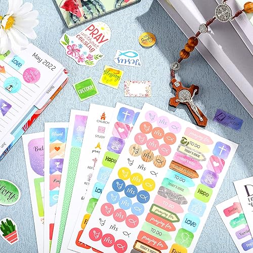 Miniatura 3 de 48 hojas de 1419 piezas de calcomanías cristianas para la Biblia, motivación y escritura, planificador de diario, notas de aliento devocional,