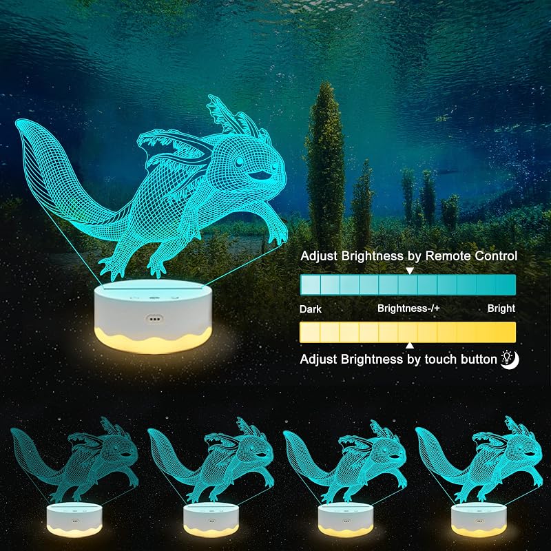 Ammonite Axolotl 3D LED éjszakai lámpa 16 szín távirányítóval gyerekeknek