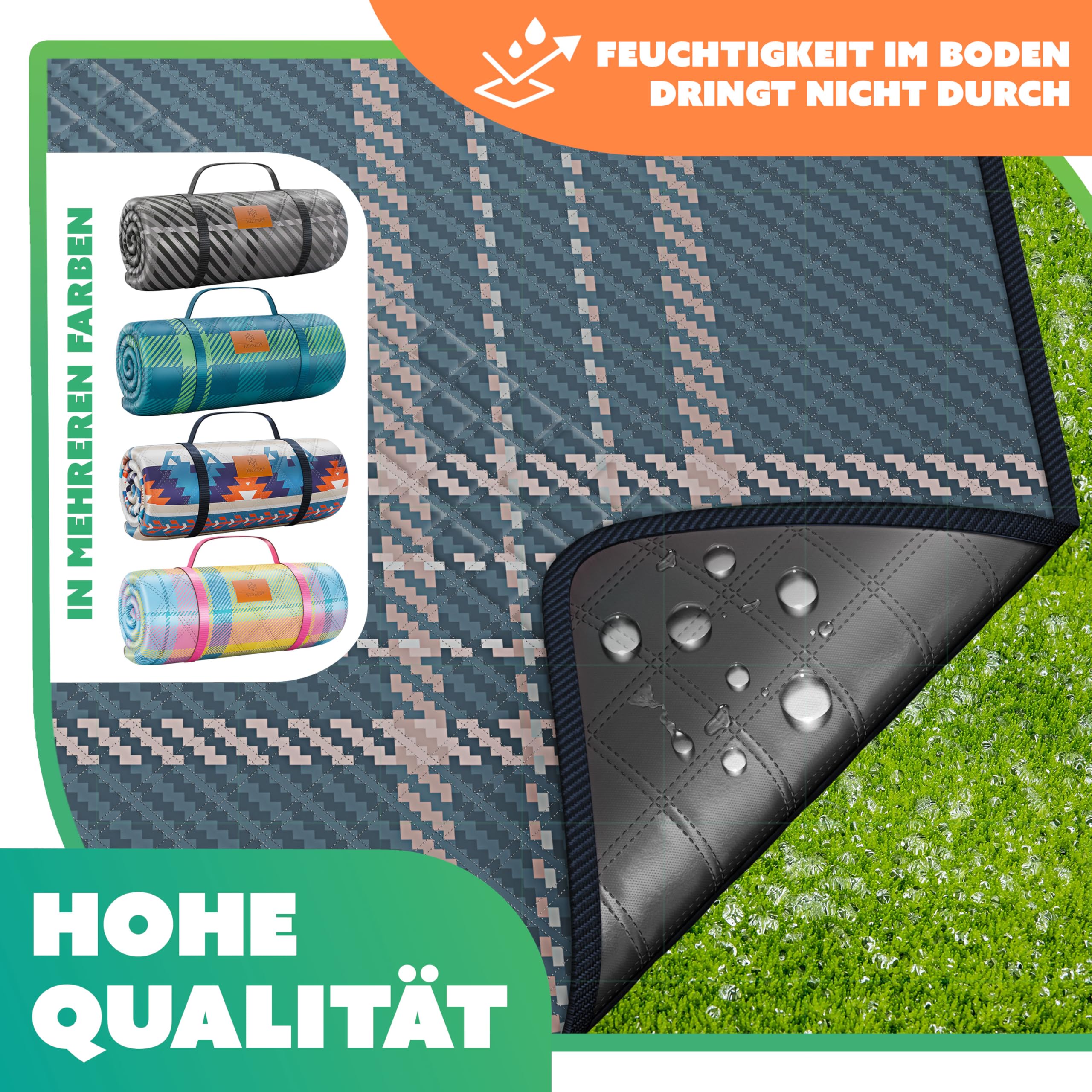 Coperta Da Picnic XXL KESSER 200x200 Cm - Impermeabile, Termica E Pieghevole Con Maniglia (Spiaggia E Campeggio) - Foto 11