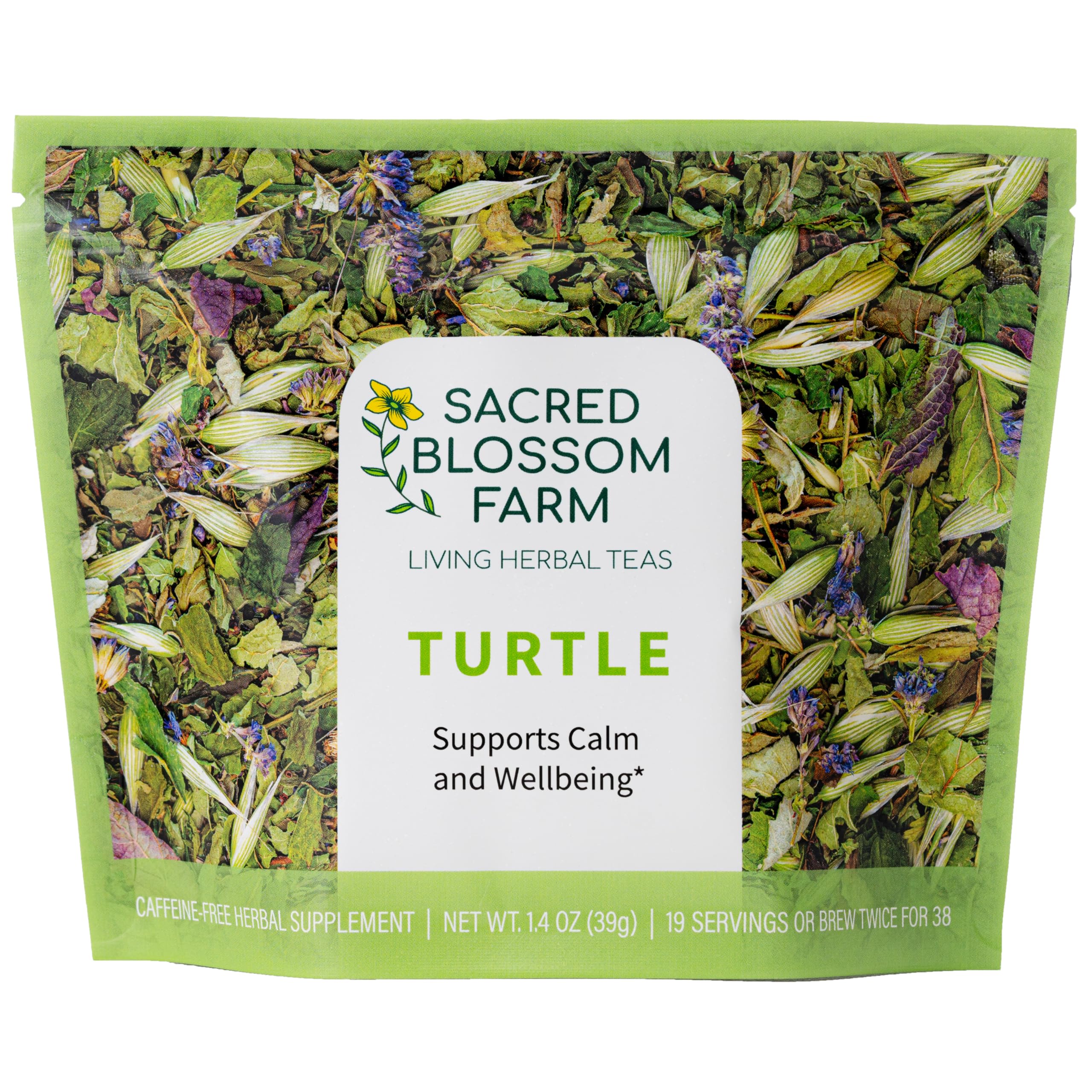 Turtle Herbal Tea | Sacred Blossom Farm | 1.4 oz Loose Leaf | Calm and Wellbeing* | Minimally Processed Wisconsin-Grown Herbal Tea & Medicinal Herbs | Caffeine Free | Handmade in USA