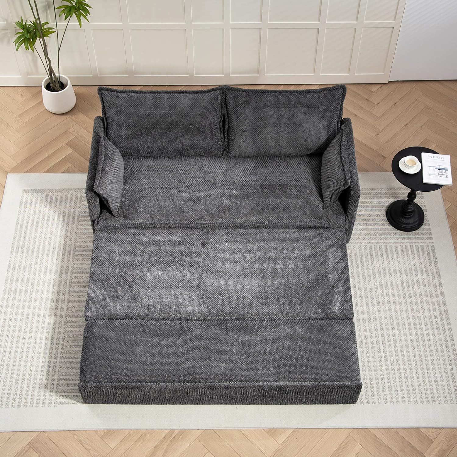 59.5" Refined Stylish Loveseat Sofa with Side Storage & USB/C-Type Charging,2-in-1 Multi Functional Couch with 2 Pillow,Modern Corduroy Put Out Sofa Bed for Living Room,Bedroom,Apartment,Grey