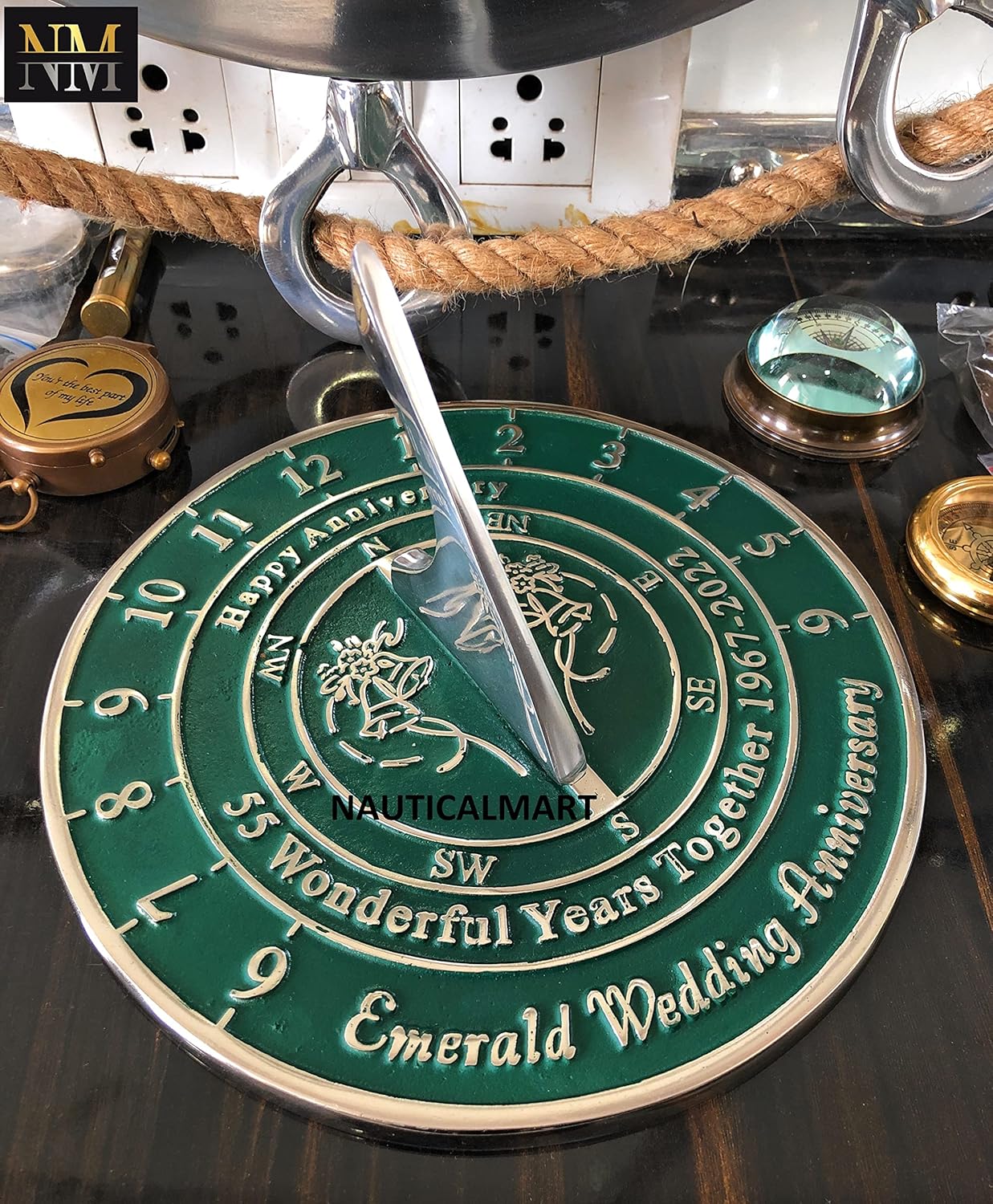 55th Emerald Wedding Anniversary Sundial Gift Idea is A Great Present for Him, for Her Or for A Couple to Celebrate 55 Year of Marriage (Dark Green)
